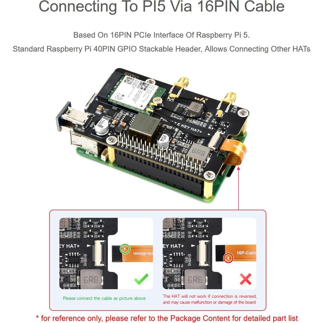 Adaptador PCIe a M.2 E Key PoE Waveshare para Raspberry Pi 5