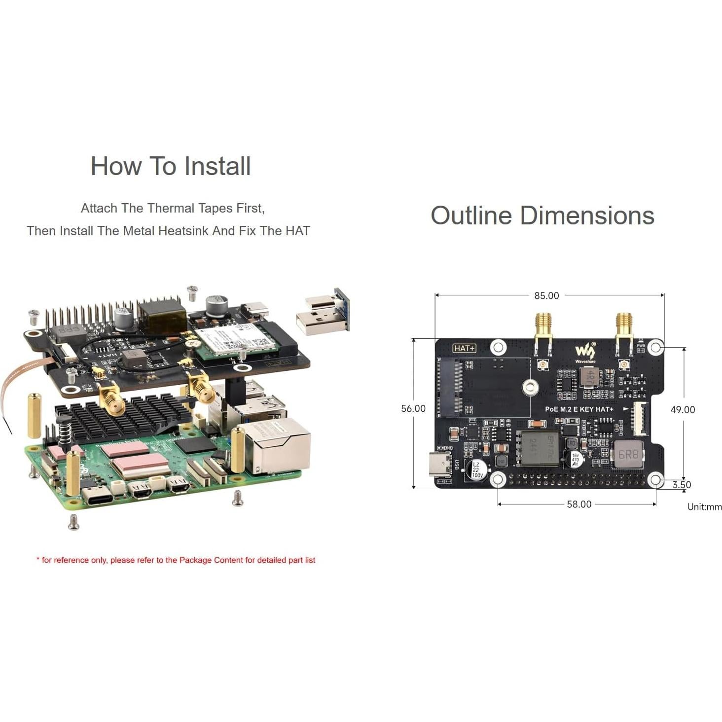 Adaptador PCIe a M.2 E Key PoE Waveshare para Raspberry Pi 5