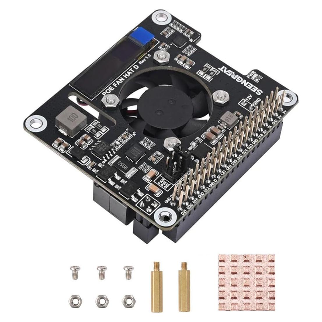 POE Fan HAT D LLidgermal para Raspberry Pi 4B/3B+ con Pantalla OLED
