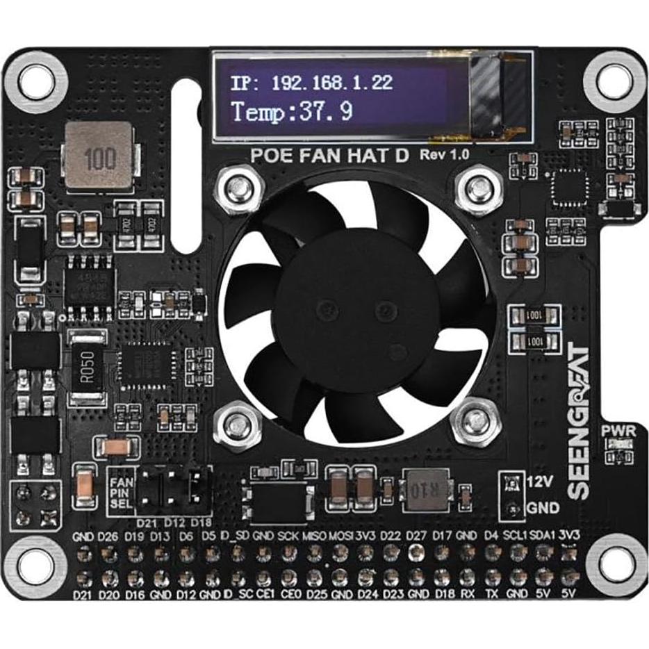 POE Fan HAT D LLidgermal para Raspberry Pi 4B/3B+ con Pantalla OLED