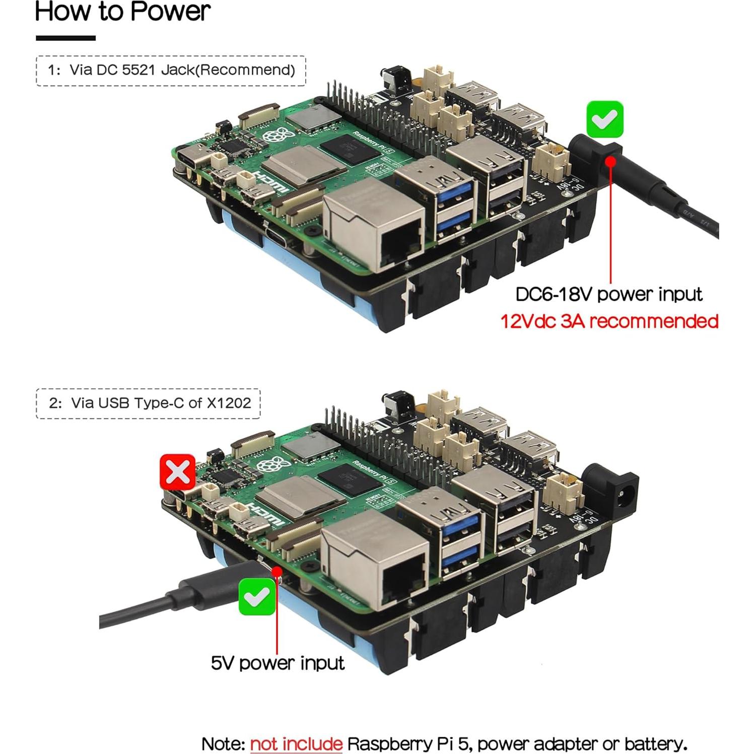 UPS Geekworm X1202 para Raspberry Pi 5 - 5V 5A, Caja Metal