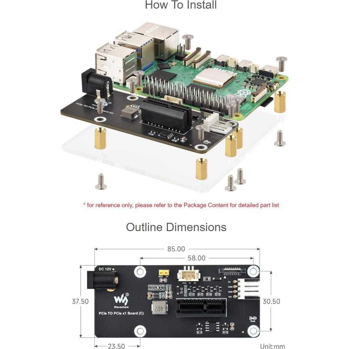 Adaptador PCIe a PCIe x1 (C) Waveshare para Raspberry Pi 5