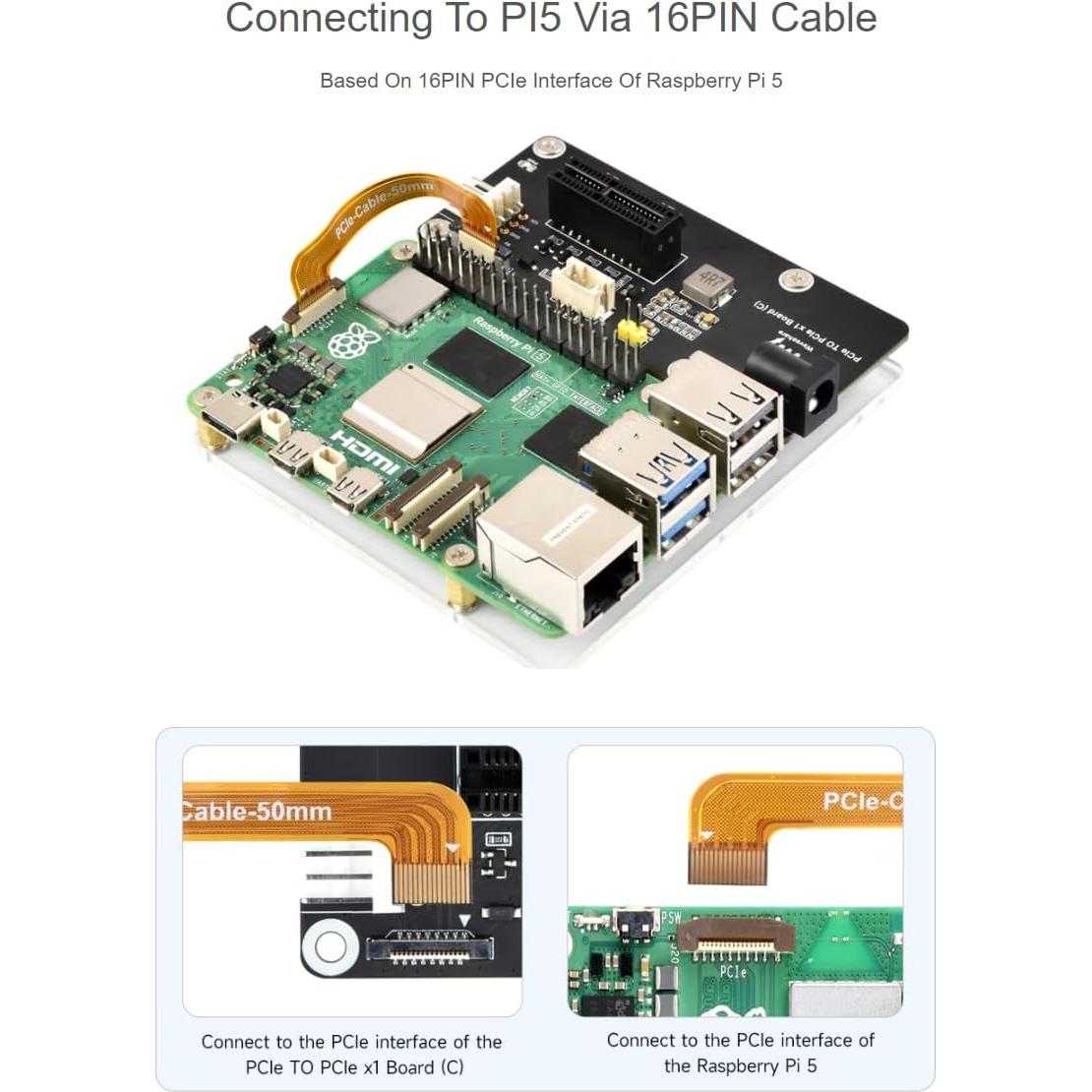 Adaptador PCIe a PCIe x1 (C) Waveshare para Raspberry Pi 5
