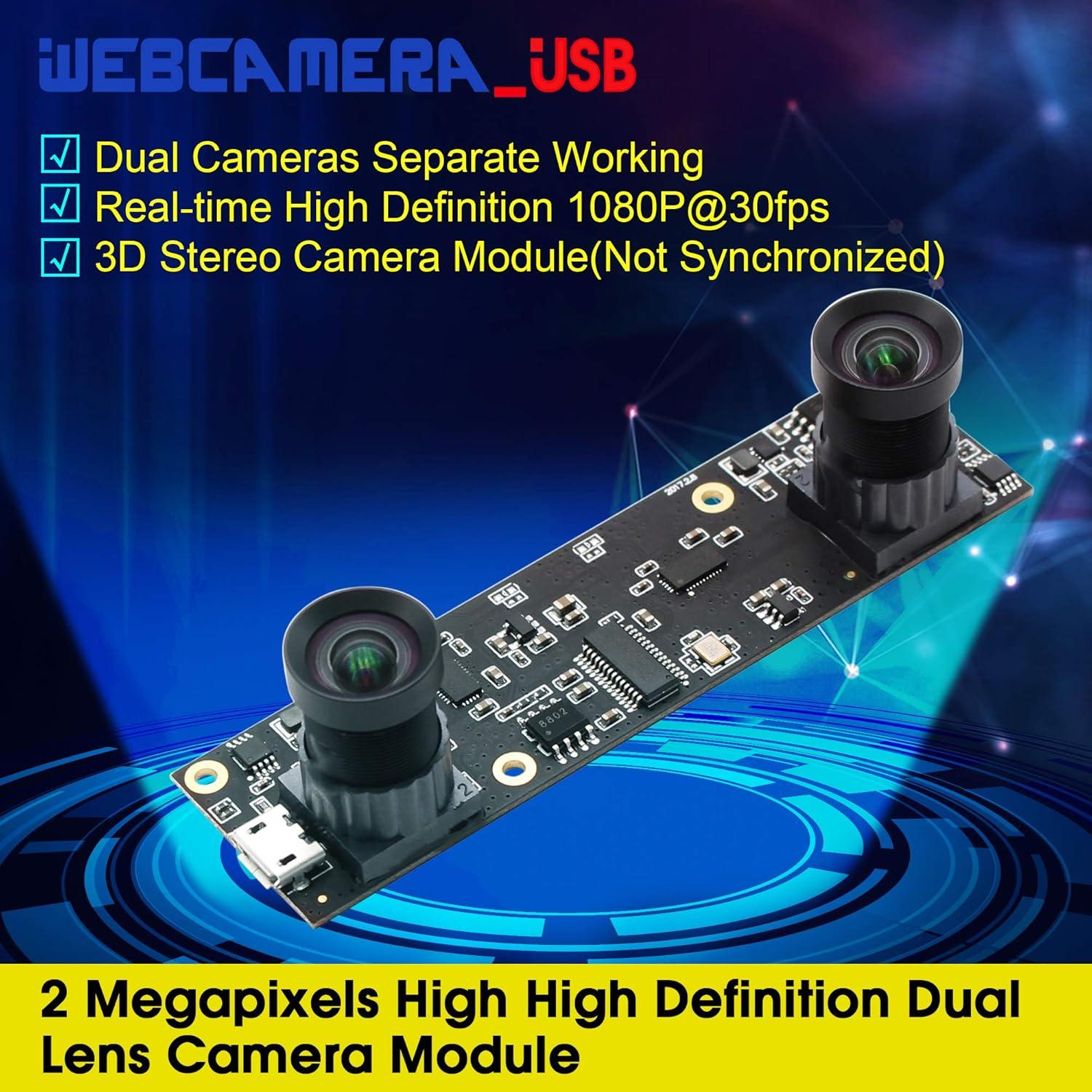 Módulo de cámara USB 1080P ELP Doble Lente 3D 100°