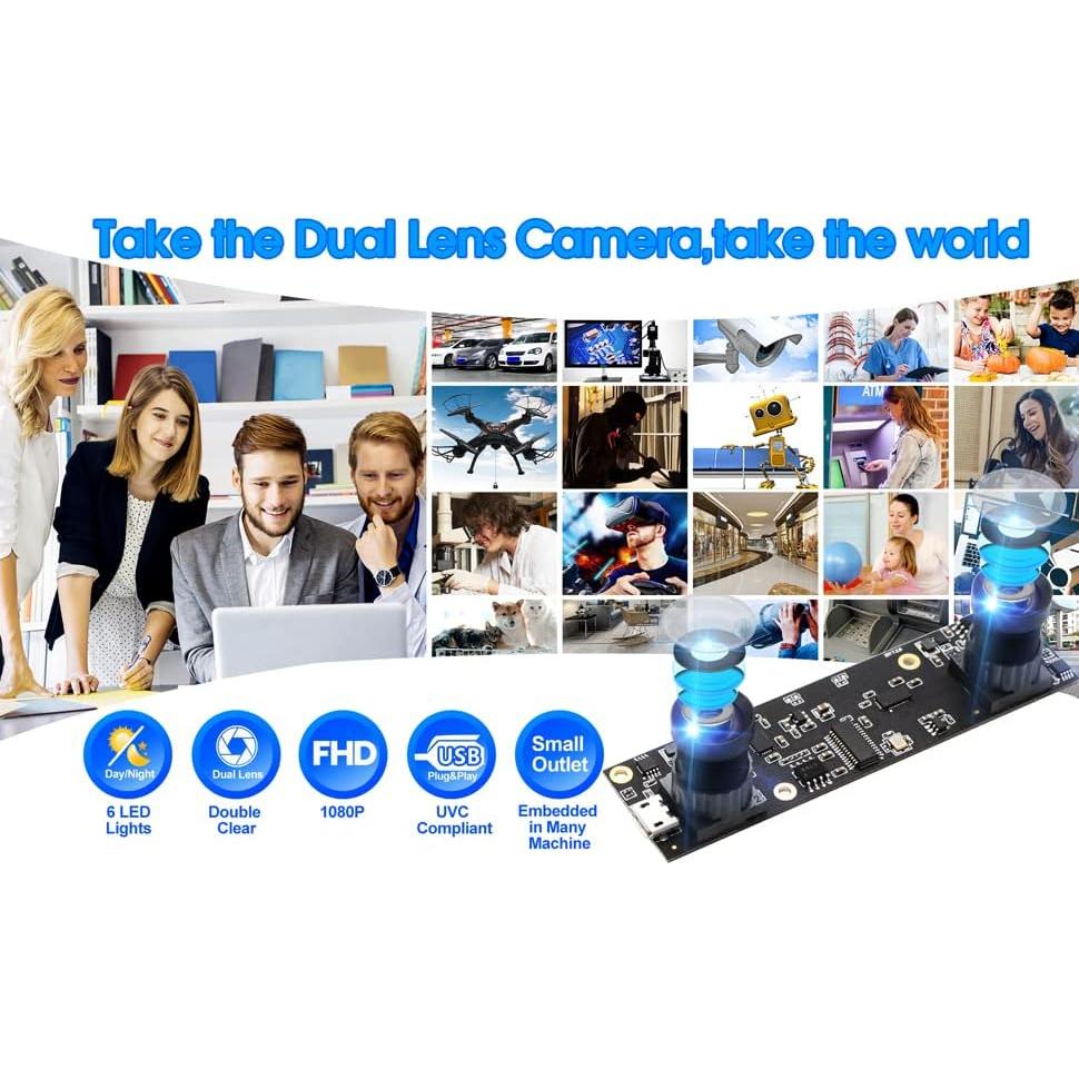 Módulo de cámara USB 1080P ELP Doble Lente 3D 100°