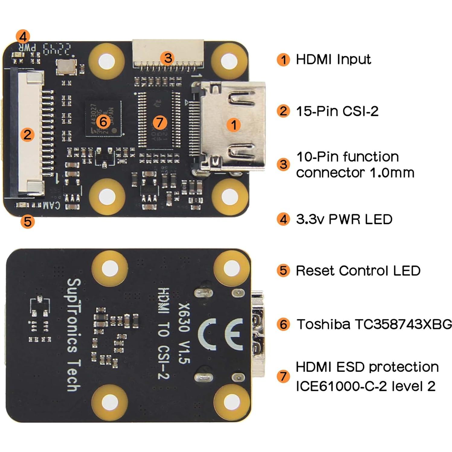 Módulo Geekworm X630 HDMI a CSI-2 + Placa de Audio I2S X1300-A2
