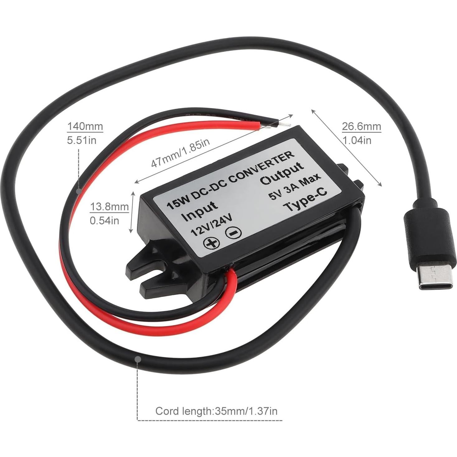 Convertidor Buck 12V/24V a 5V USB-C 3A 15W DiGiYes