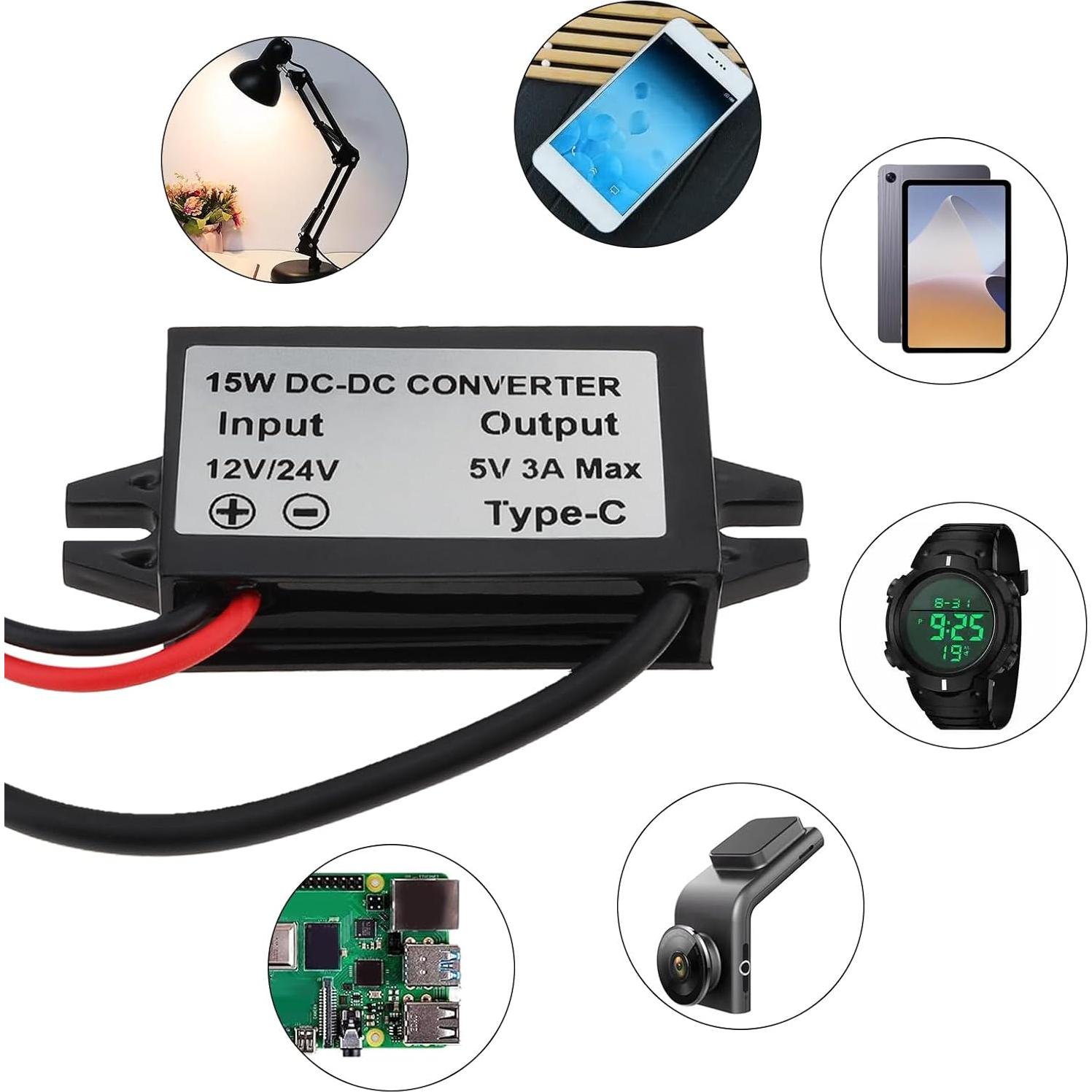 Convertidor Buck 12V/24V a 5V USB-C 3A 15W DiGiYes