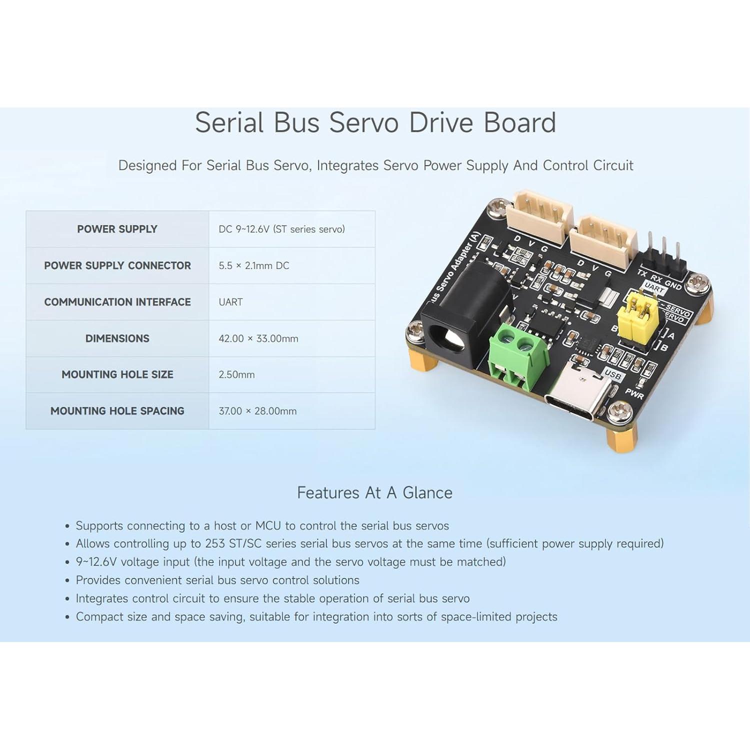 Placa Controladora de Servos por Bus Serial Waveshare ST/SC - 9-12.6V