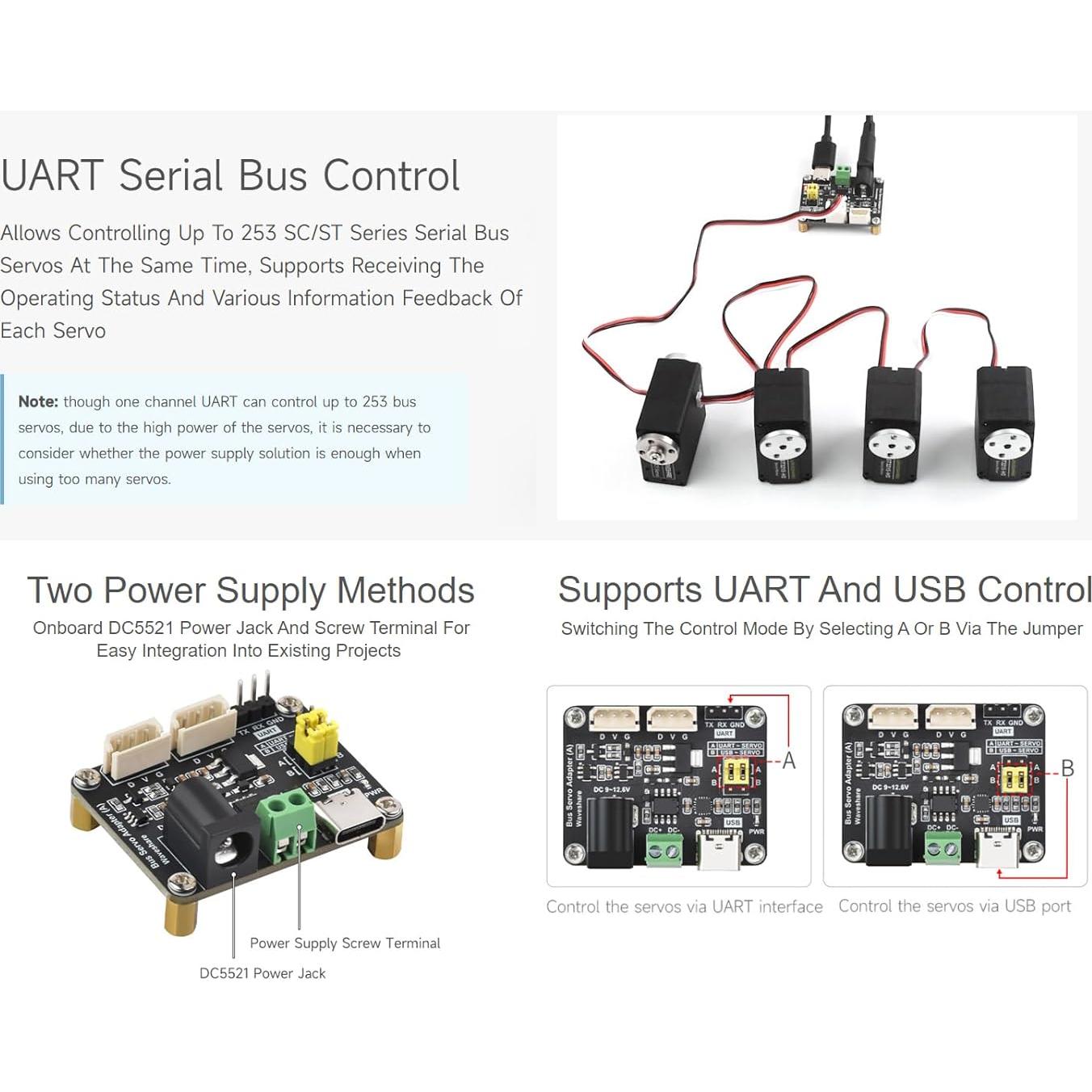 Placa Controladora de Servos por Bus Serial Waveshare ST/SC - 9-12.6V