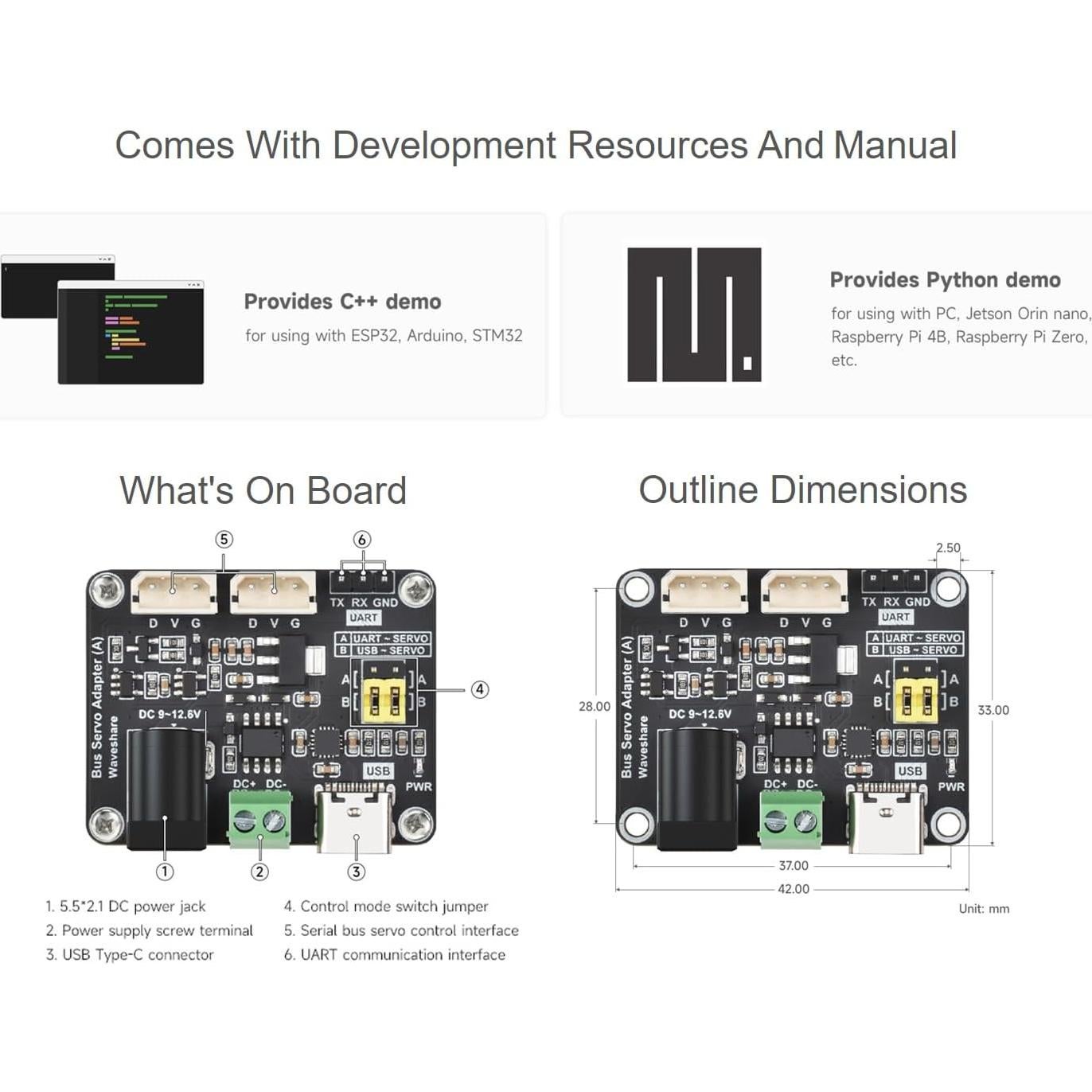 Placa Controladora de Servos por Bus Serial Waveshare ST/SC - 9-12.6V