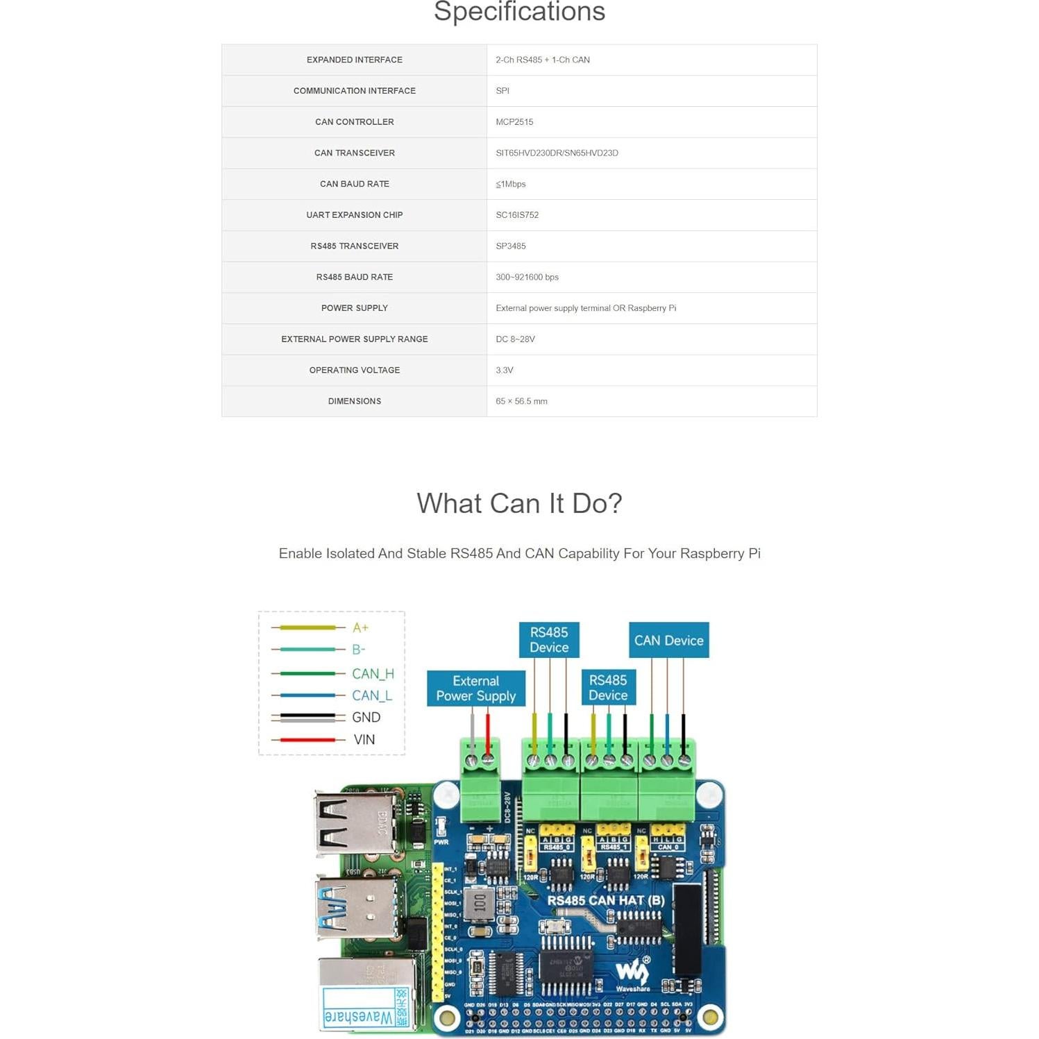 HAT RS485 CAN (B) Coolwell para Raspberry Pi, 2-Ch RS485 y 1-Ch CAN