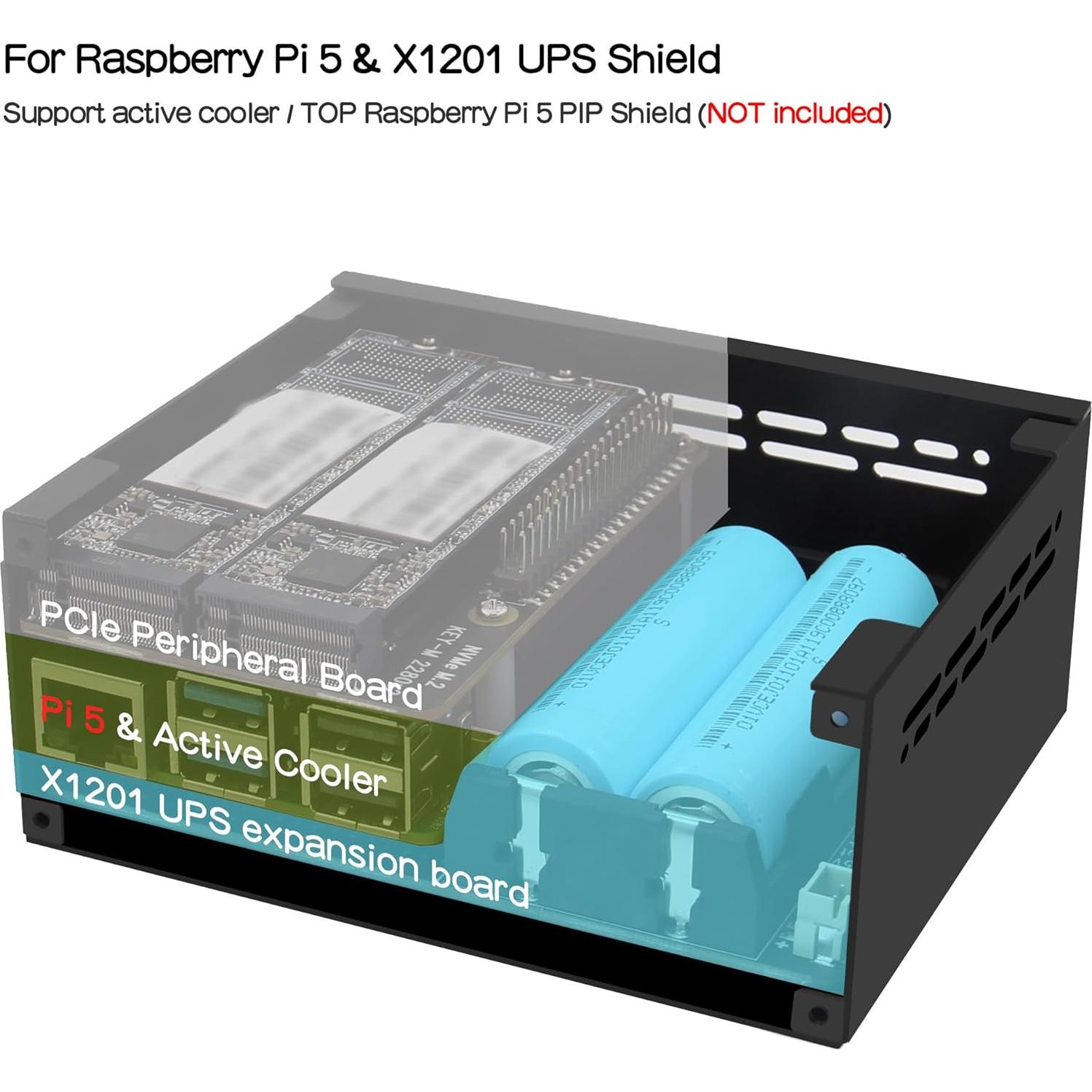 Caja de Metal Geekworm X1201-C1 para Raspberry Pi 5 con UPS