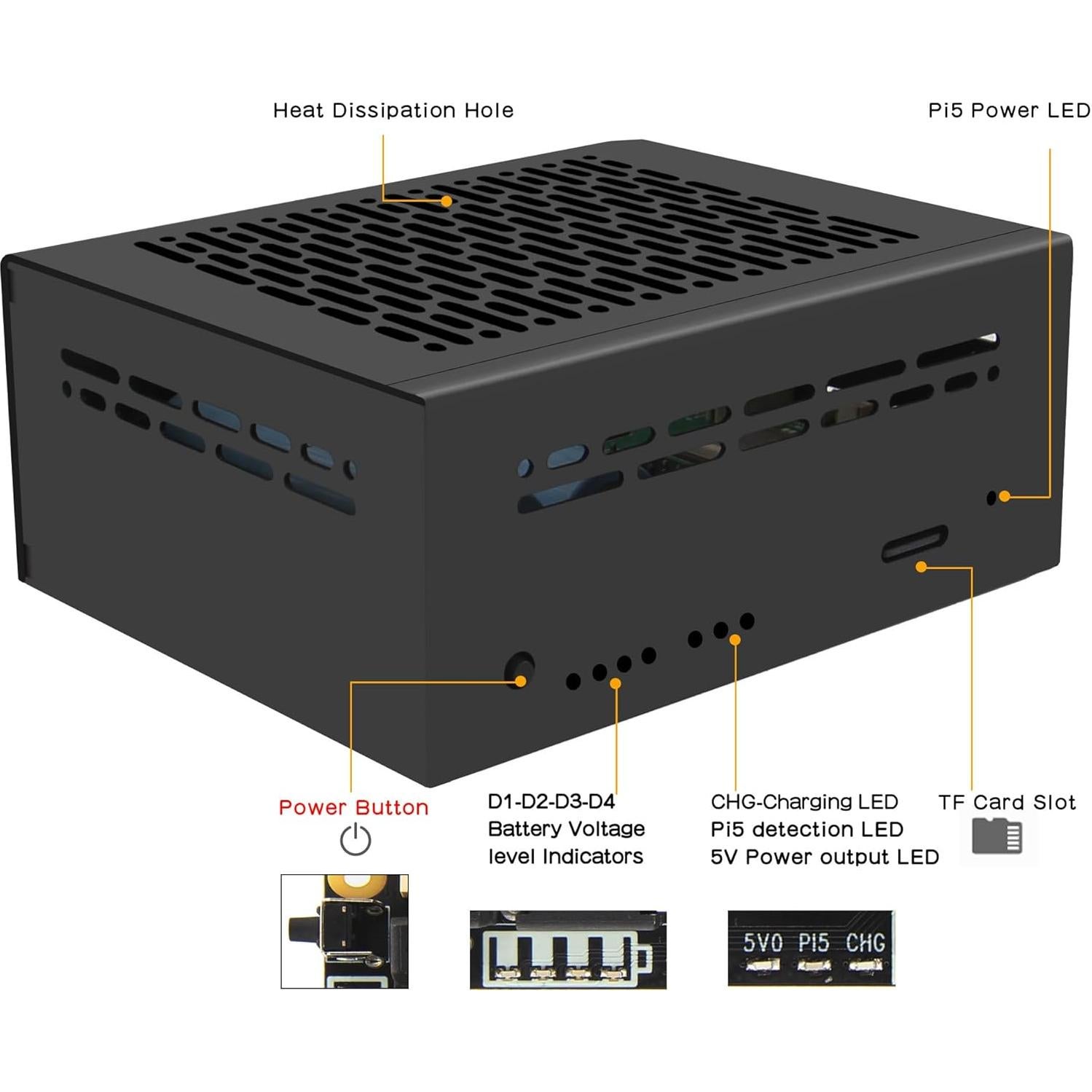 Caja de Metal Geekworm X1201-C1 para Raspberry Pi 5 con UPS