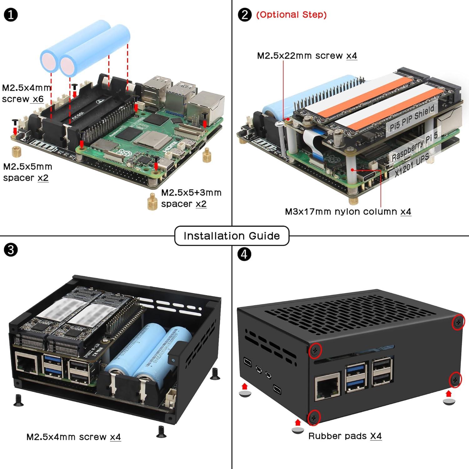 Caja de Metal Geekworm X1201-C1 para Raspberry Pi 5 con UPS