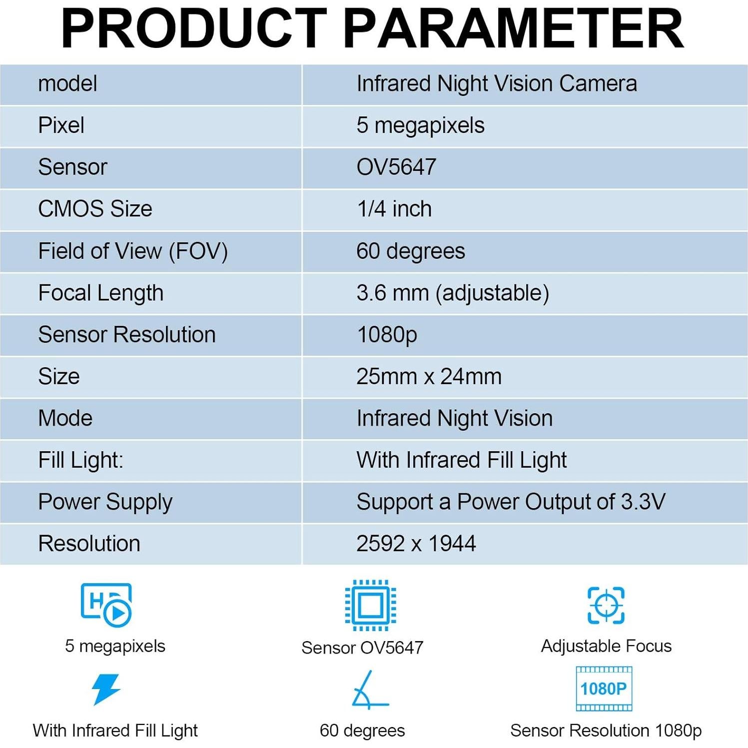 Módulo de Cámara 5MP Weewooday con Infrarrojos y FFC