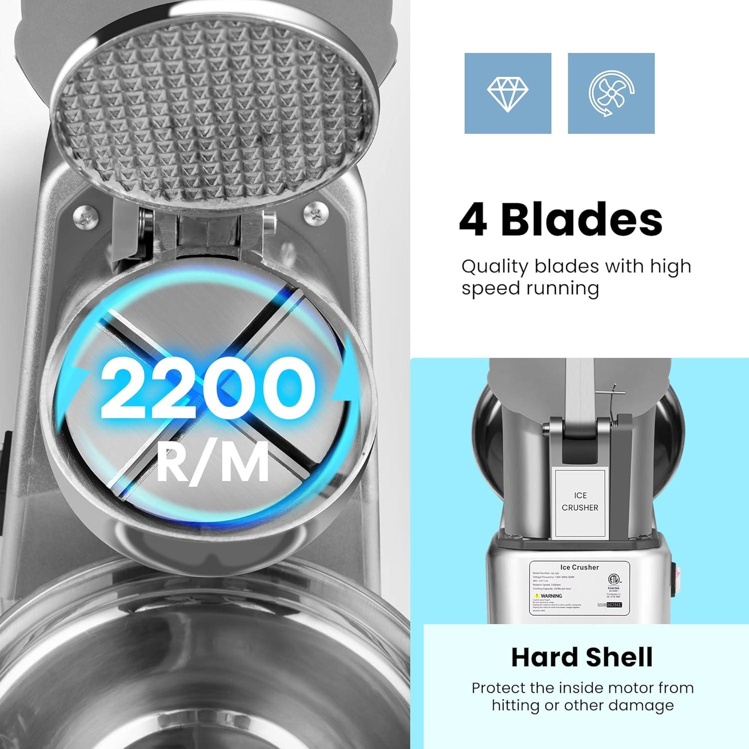 Trituradora de Hielo VIVOHOME 4 Cuchillas 95,25 kg/h Plateada