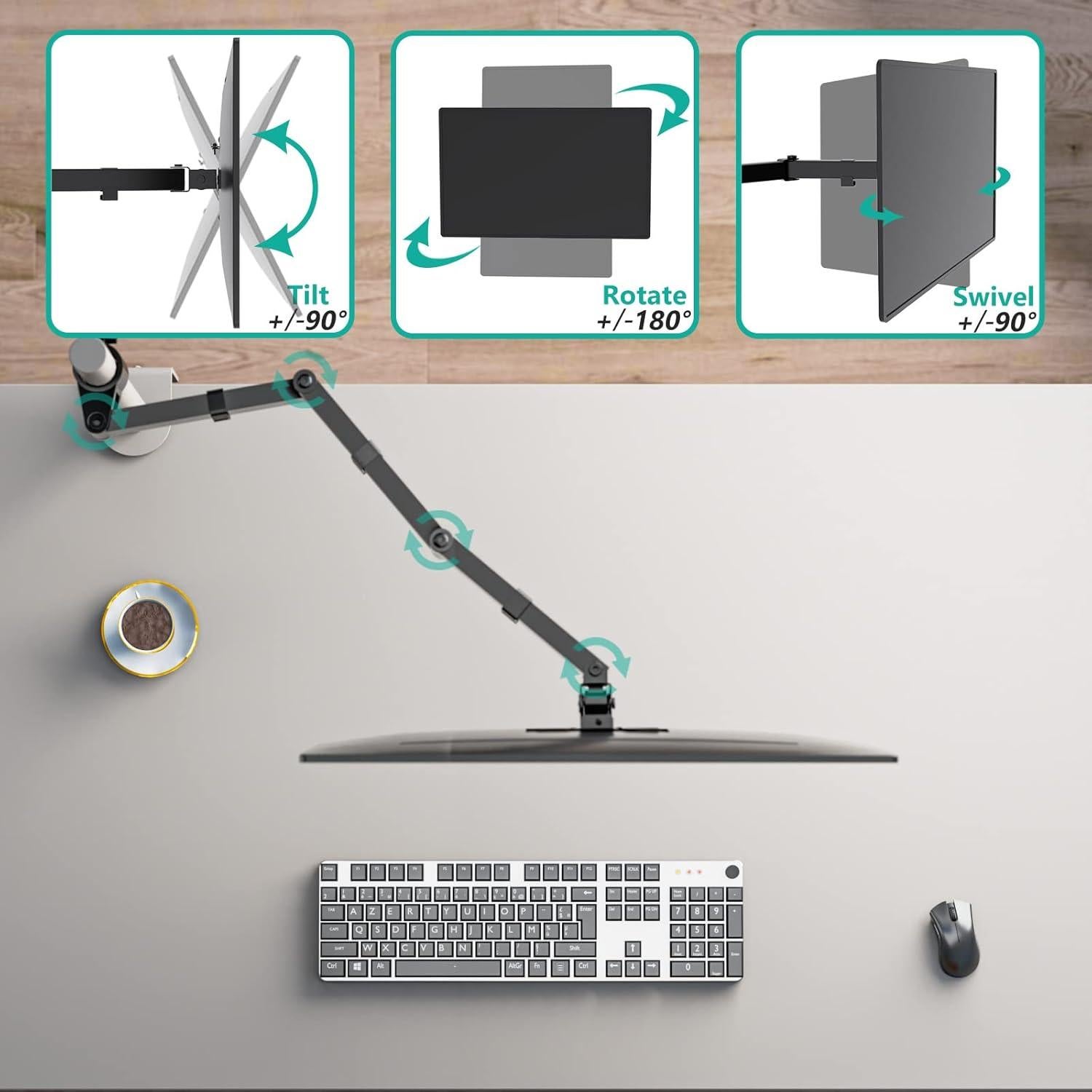 Soporte de Monitor WALI 001ARMXL Ajustable hasta 27" Negro