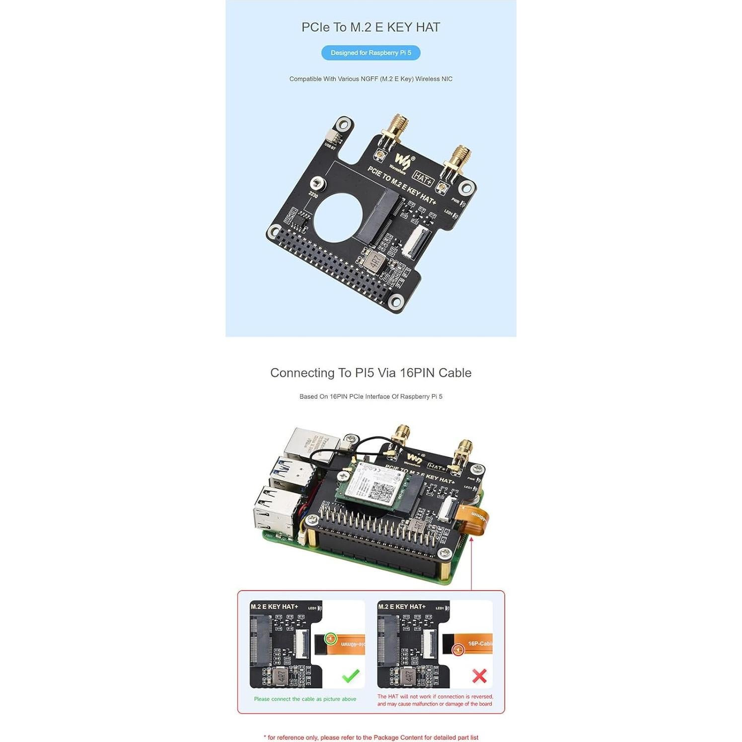 Adaptador HAT+ PCIe a M.2 E Key iiunius para Raspberry Pi 5