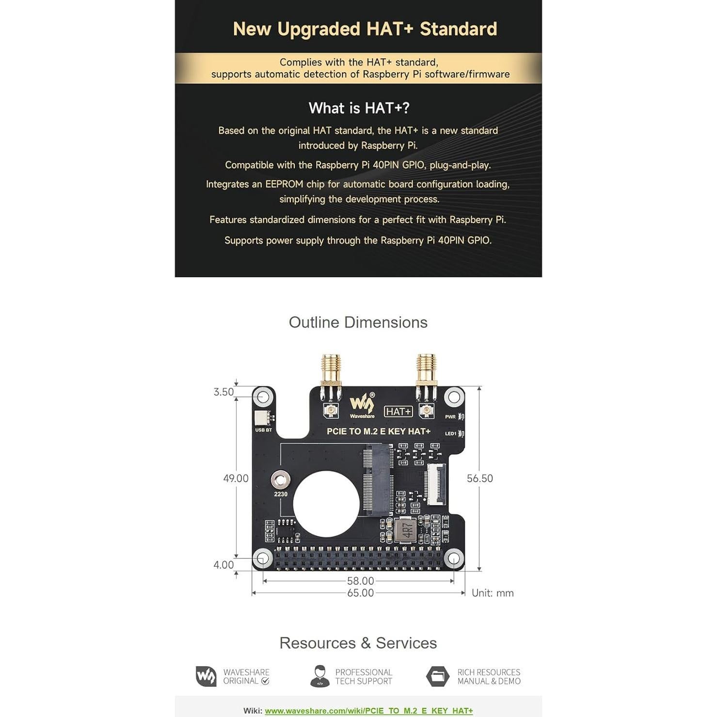 Adaptador HAT+ PCIe a M.2 E Key iiunius para Raspberry Pi 5