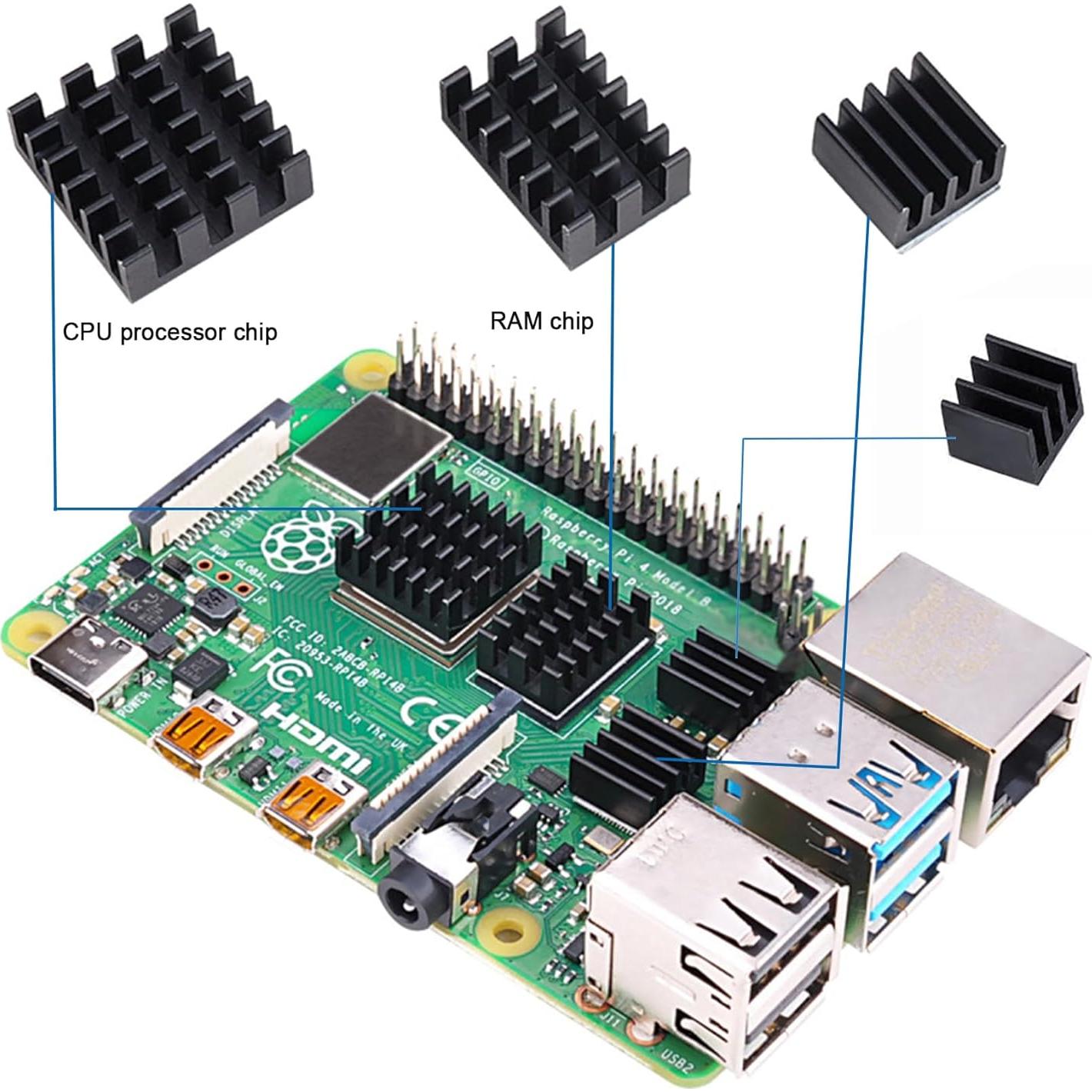 Disipador de Aluminio para Raspberry Pi 4 Modelo B - 8 Piezas