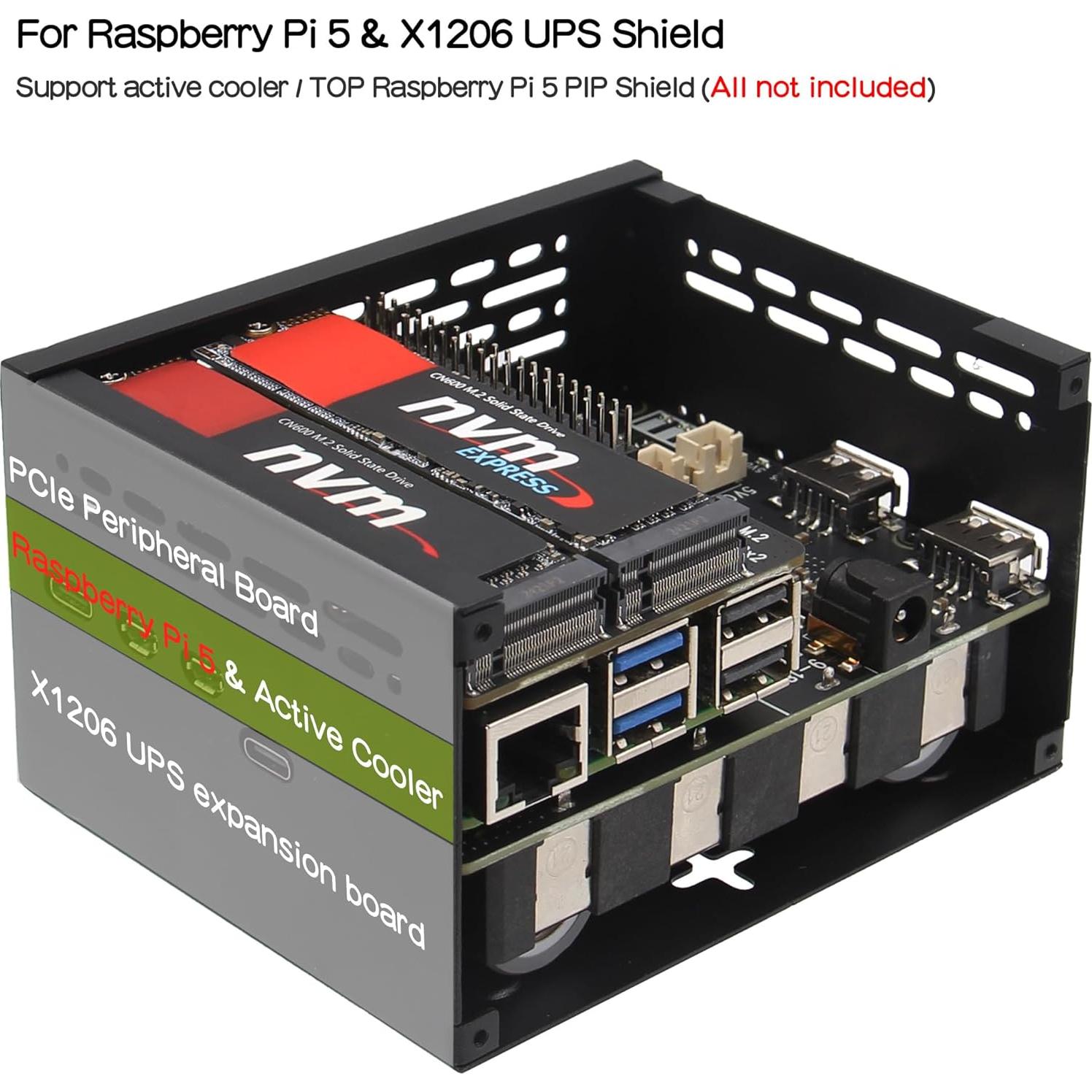 Caja de Metal Geekworm X1206-C1 para Raspberry Pi 5 + Fuente 12V 5A