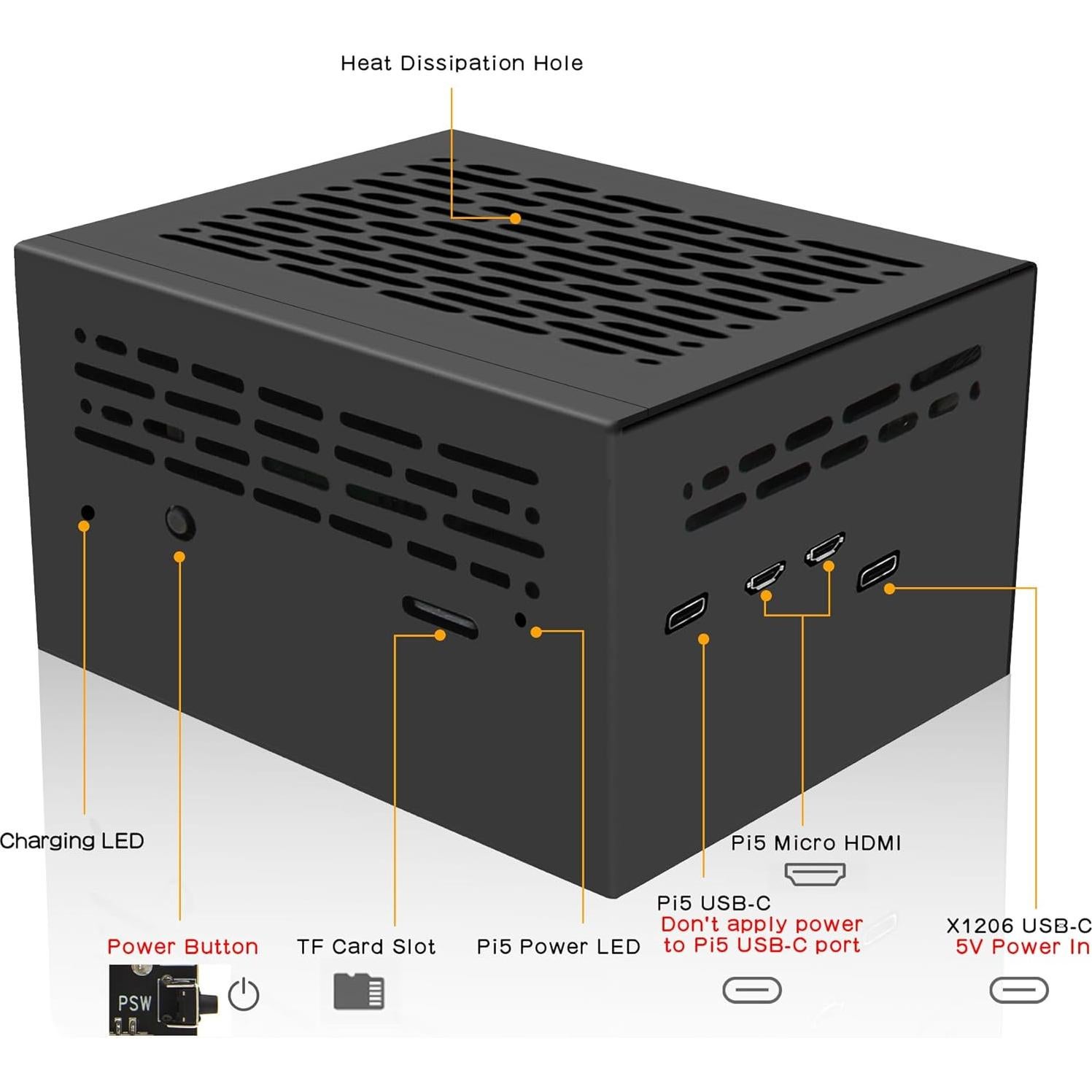 Caja de Metal Geekworm X1206-C1 para Raspberry Pi 5 + Fuente 12V 5A