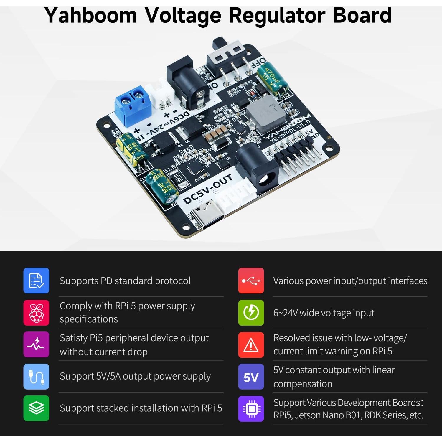 Placa de Expansión de Potencia Yahboom para Raspberry Pi 5 8GB