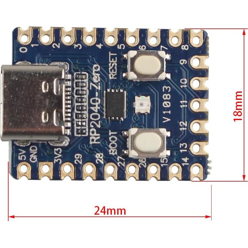Placa de Desarrollo Mini PICO ZDE RP2040-Zero USB-C 2MB Flash