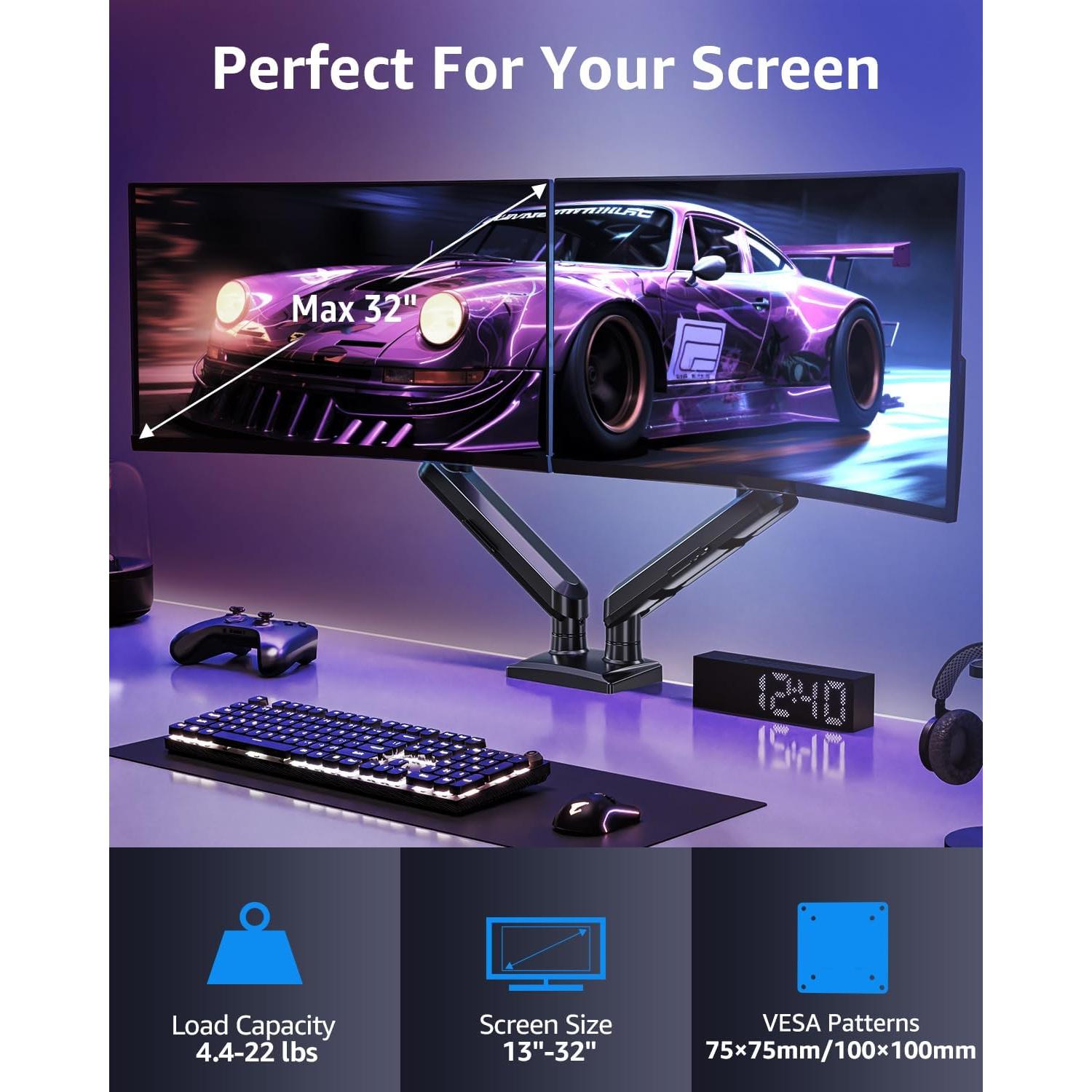 Soporte Doble para Monitores MOUNTUP 13-32" Ajustable Negro