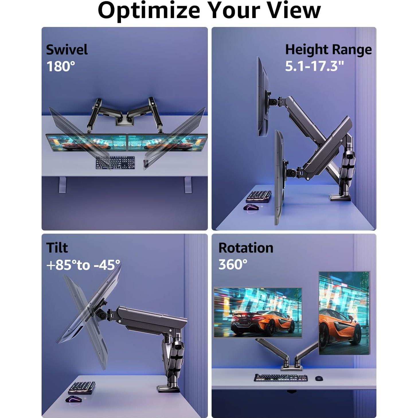 Soporte Doble para Monitores MOUNTUP 13-32" Ajustable Negro