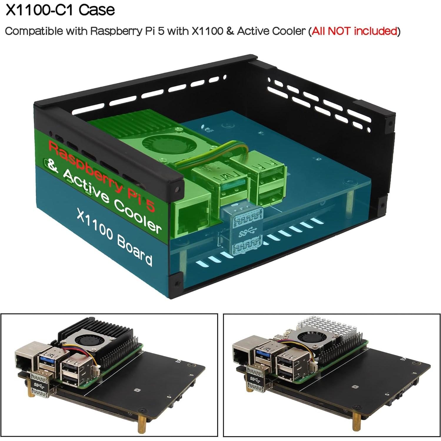 Geekworm X1100 Caja Metal para HDD/SSD 2.5" Raspberry Pi 5