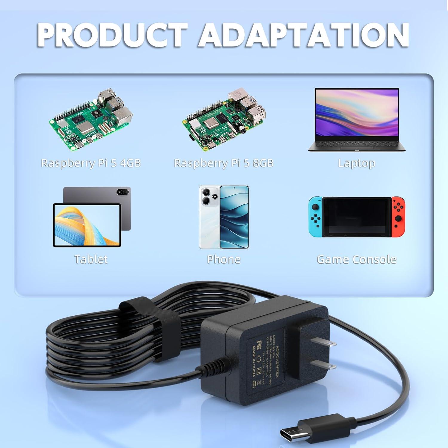 Fuente de Poder USB-C 27W para Raspberry Pi 5 - 5V 5.1A
