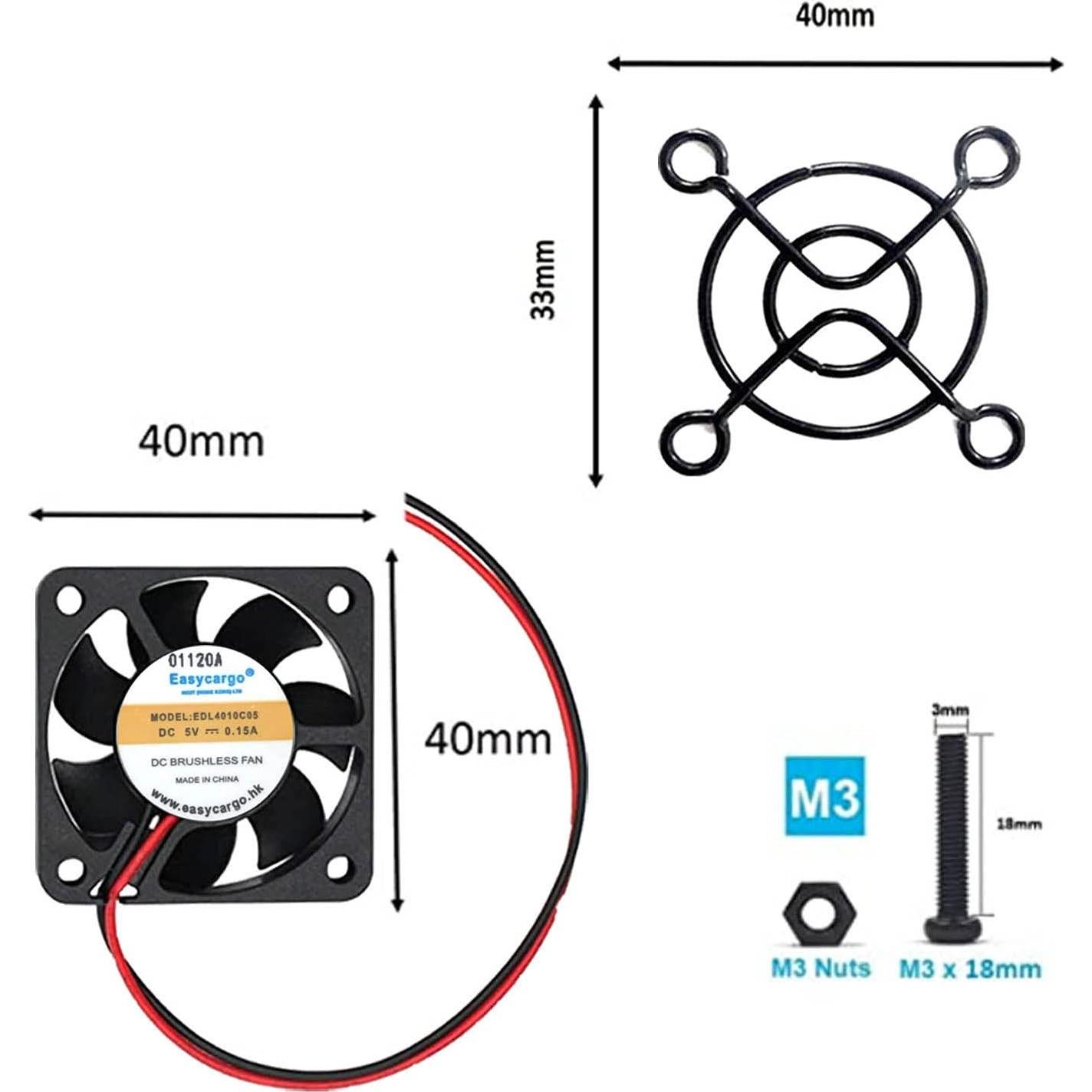 Ventilador 40mm Easycargo para Raspberry Pi 5V DC Silencioso