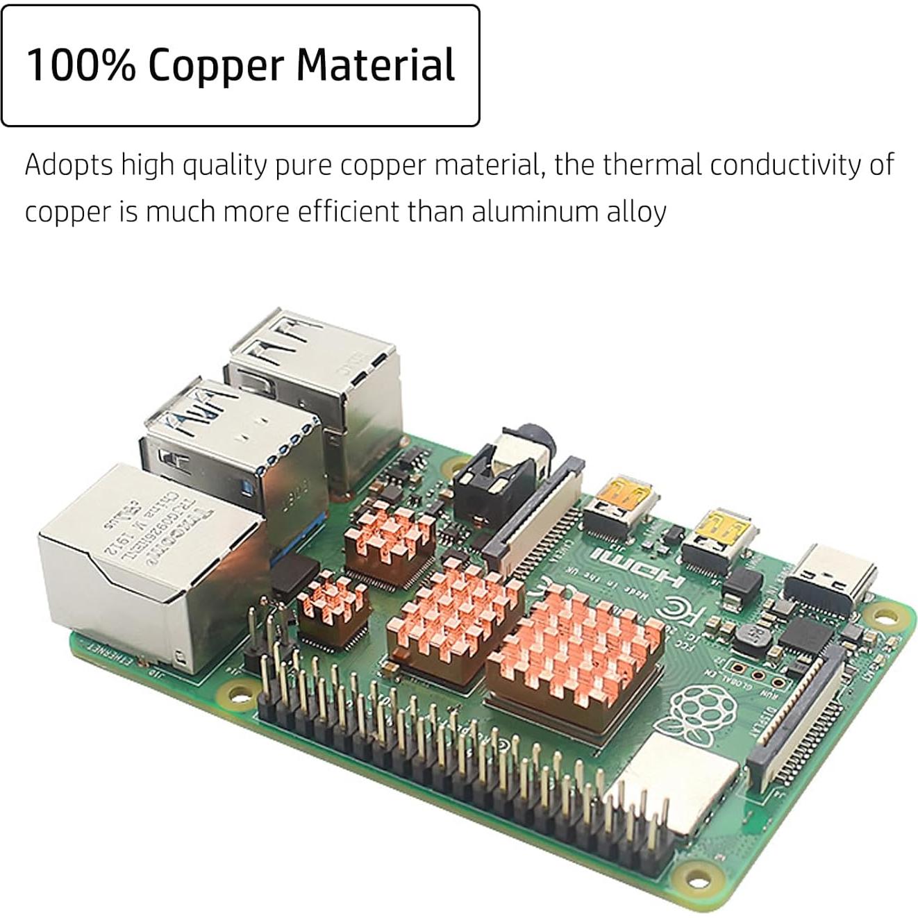 Disipador de Calor de Cobre para Raspberry Pi 4B - 4 Piezas