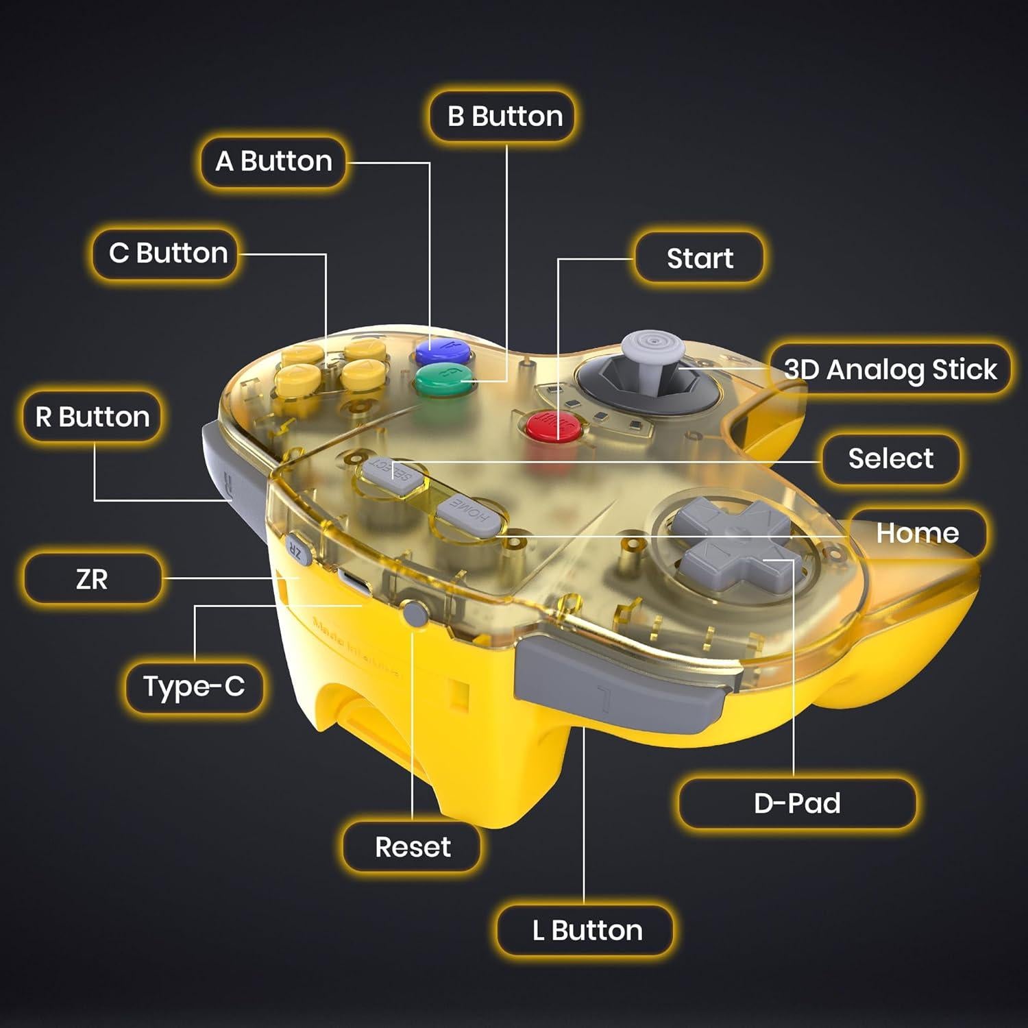 Controlador Inalámbrico N64 SAFFUN para Switch Online Amarillo