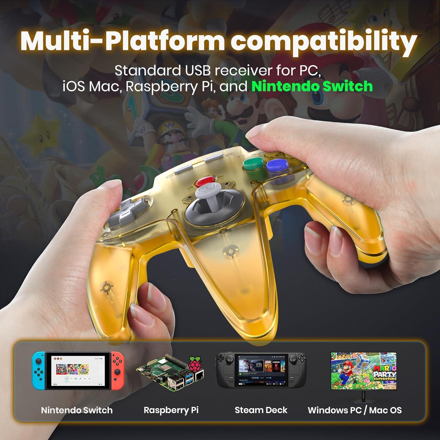 Controlador Inalámbrico N64 SAFFUN para Switch Online Amarillo