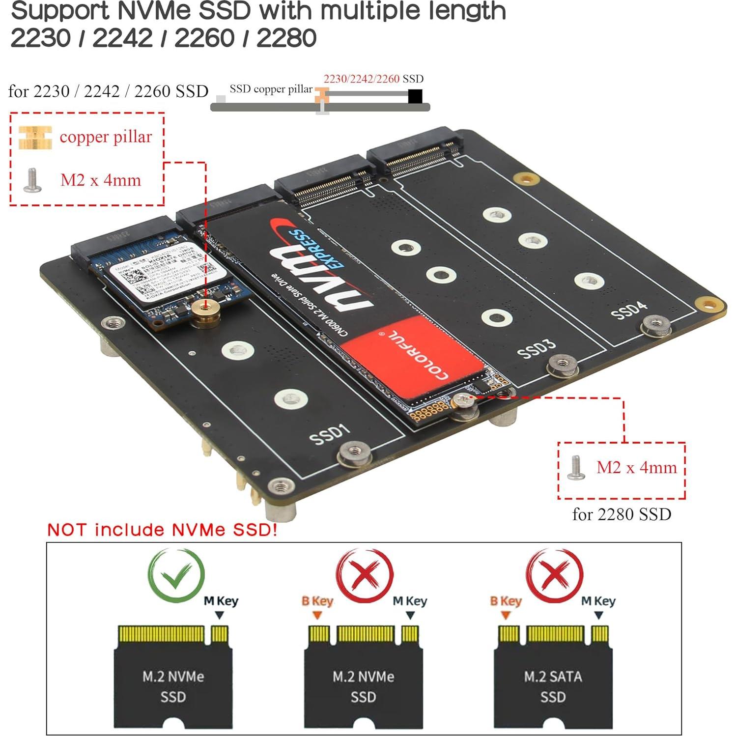 Geekworm X1011 PCIe a Cuádruple M.2 NVMe para Raspberry Pi 5