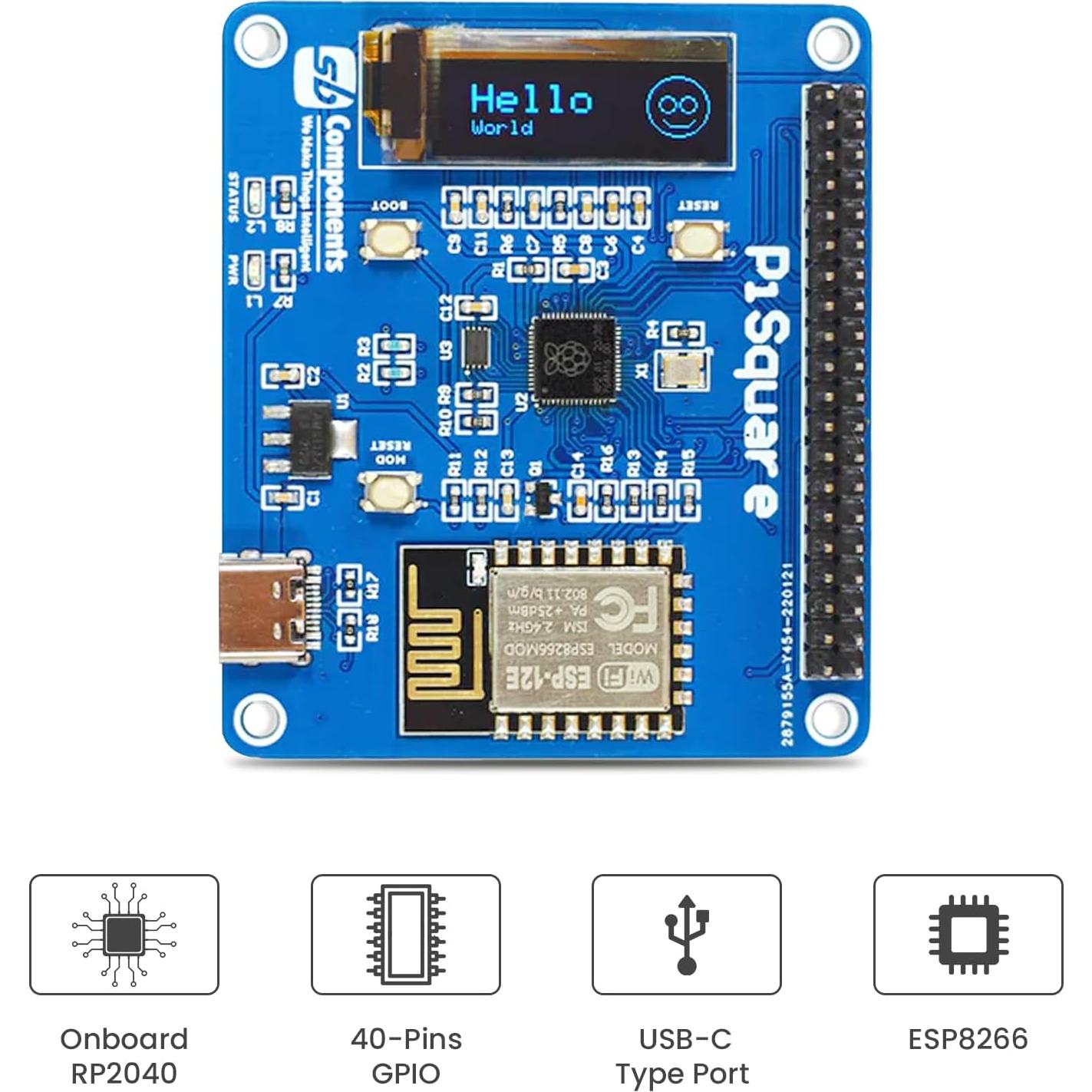 HAT PiSquare sb components RP2040 ESP-12E Inalámbrico