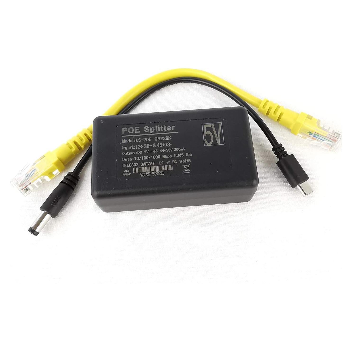 Divisor PoE Activo 5V 4A USB Tipo C para Raspberry Pi 5