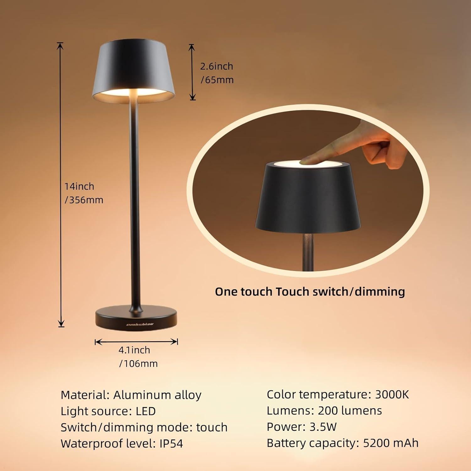 Lámpara de Escritorio LED Amhshkou Recargable IP54 Táctil