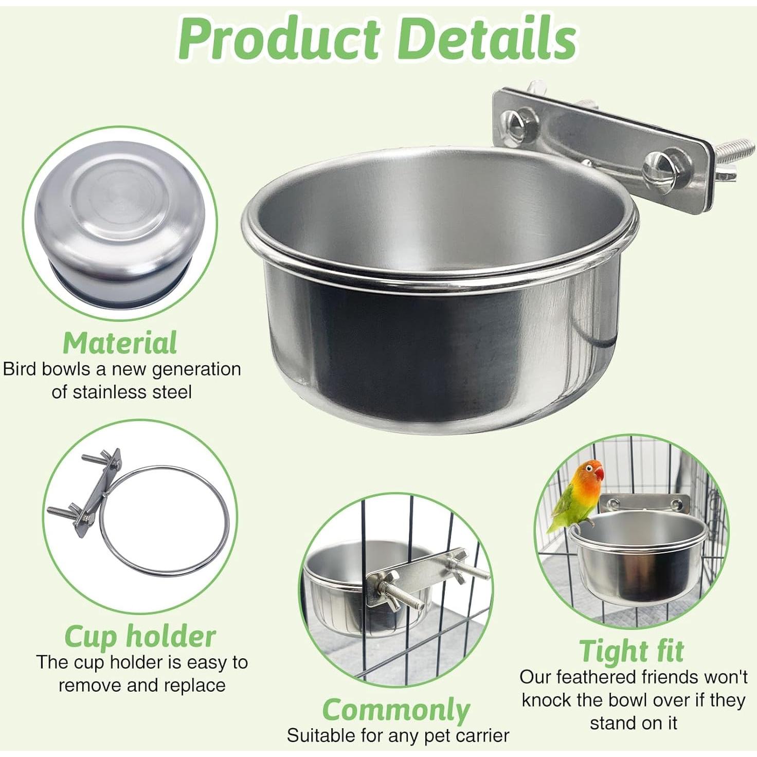 Hamiledyi Tazón Acero Inoxidable para Aves 10 cm Doble Tornillo