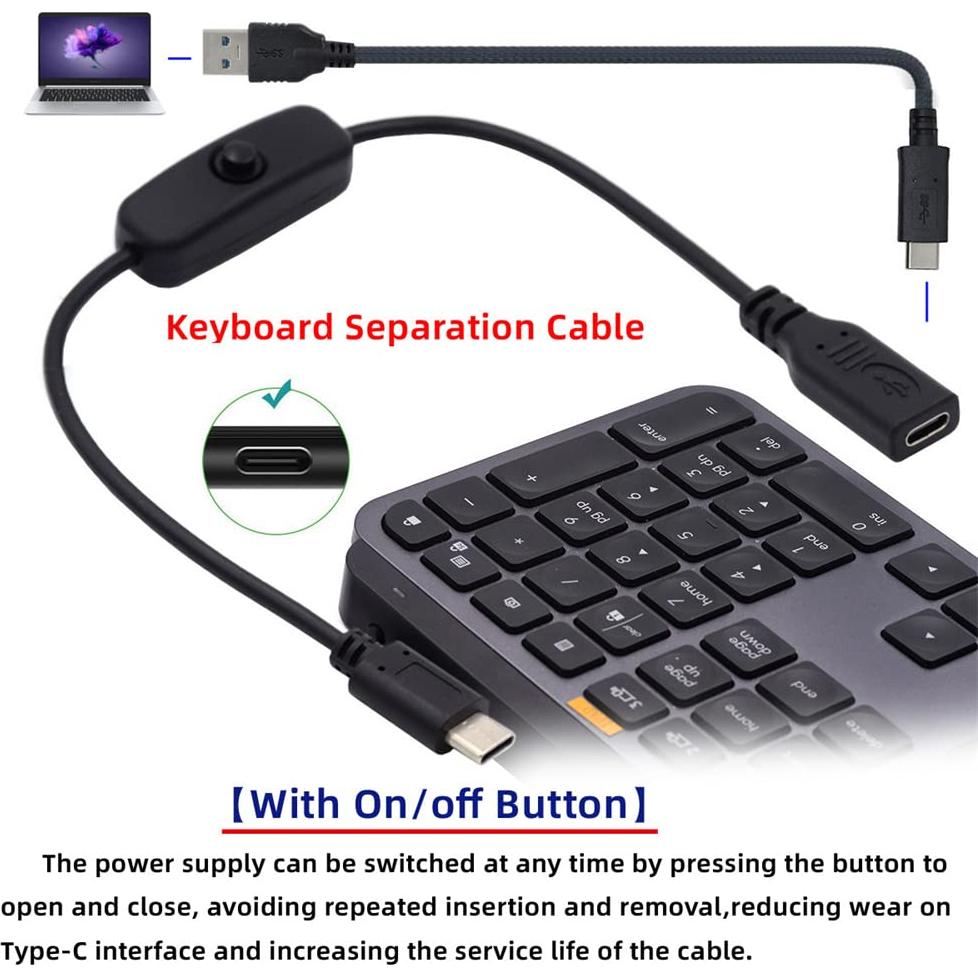 Cable USB-C NFHK macho a hembra con botón 4A para Raspberry Pi