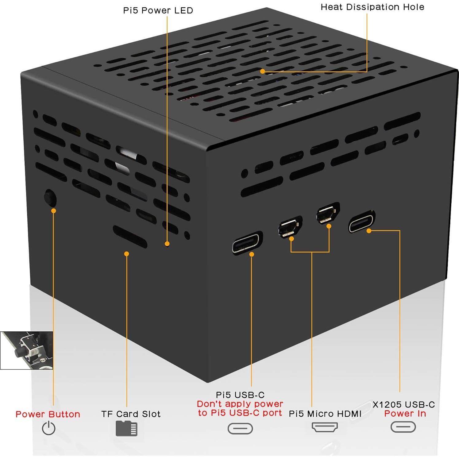 Caja Metal Geekworm X1205-C1 con Enfriador y Fuente 12V 5A