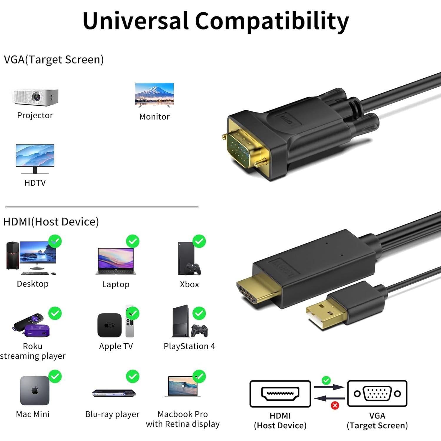 Cable HDMI a VGA Loryi 1.83m con Conectores Dorados