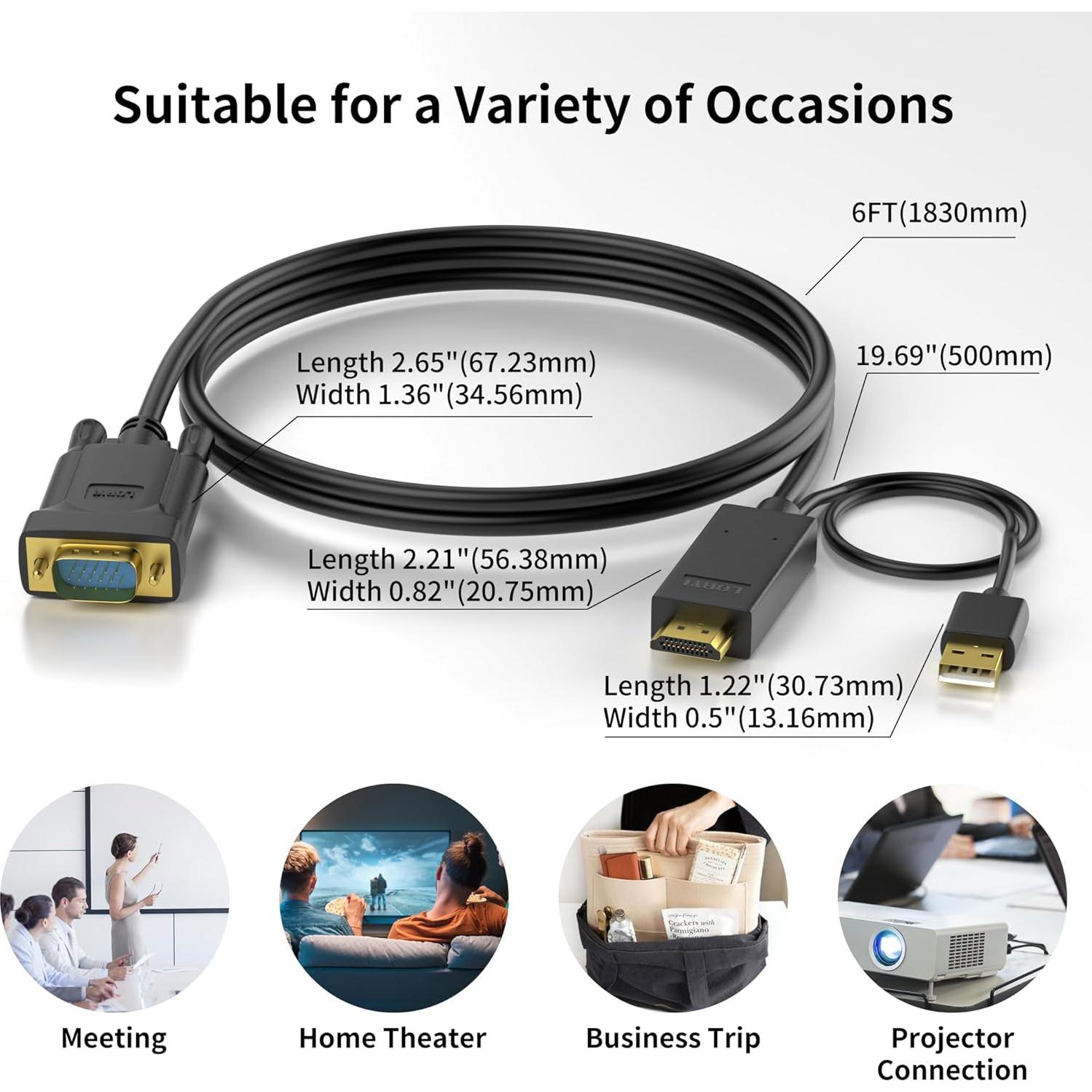 Cable HDMI a VGA Loryi 1.83m con Conectores Dorados