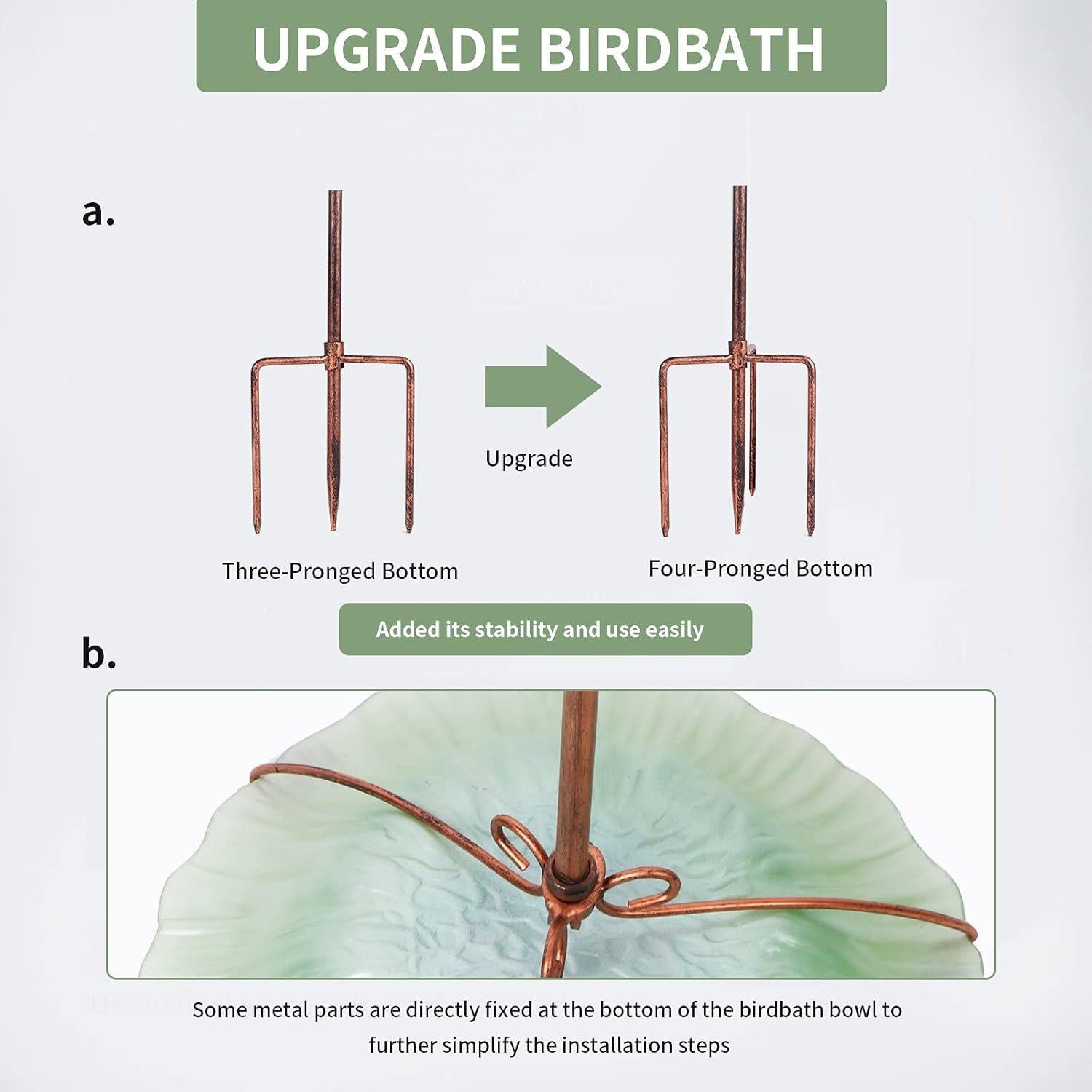 MUMTOP Fuente para Aves de Vidrio 66 cm con Estaca Metal Verde