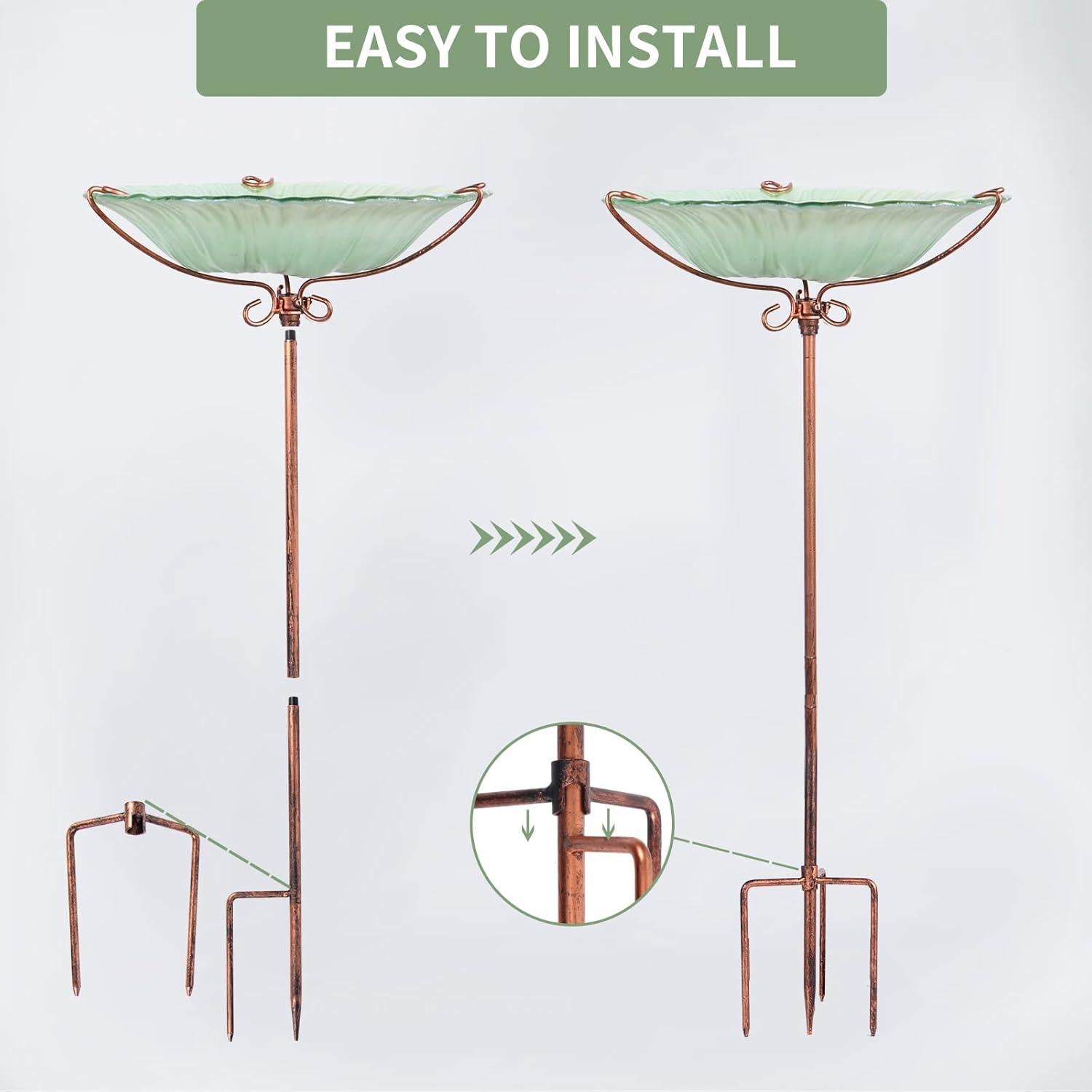 MUMTOP Fuente para Aves de Vidrio 66 cm con Estaca Metal Verde