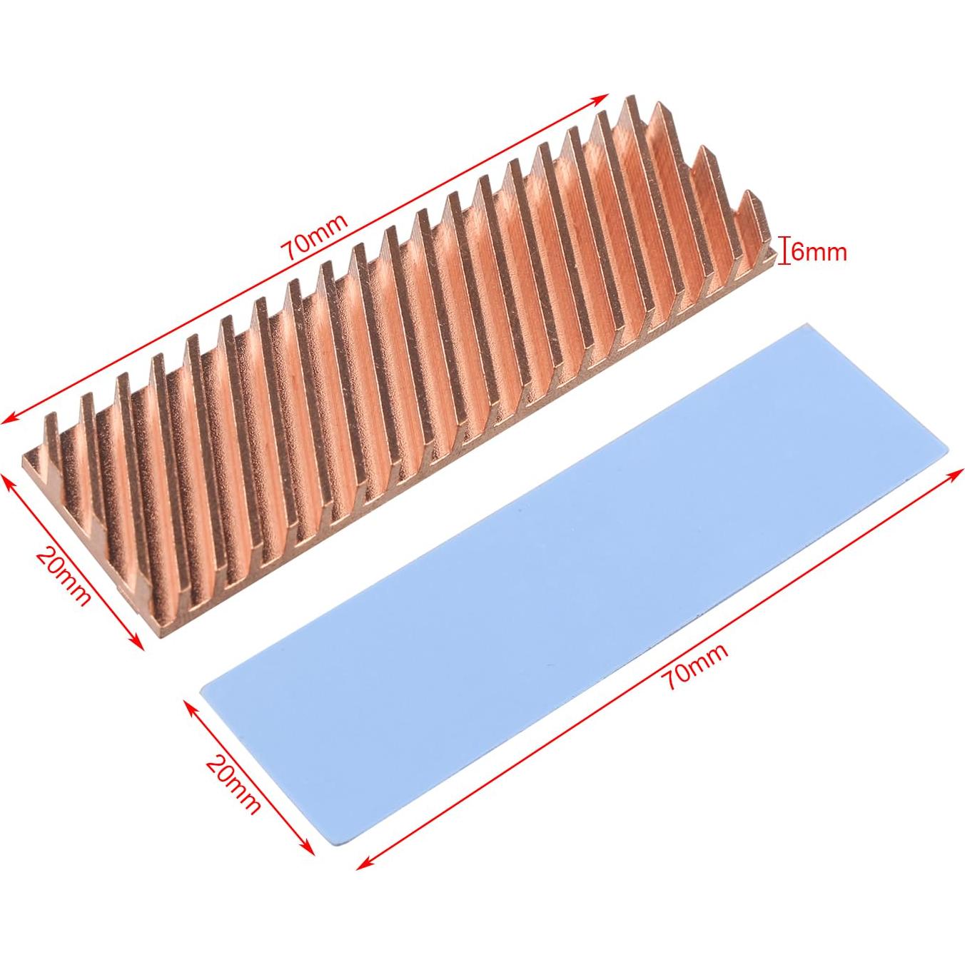 Disipador de Calor M.2 SSD ZDE 70x20x6mm Cobre con Almohadilla Térmica