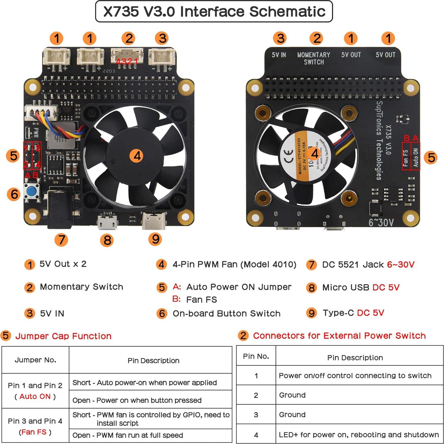 Placa de Gestión de Energía Geekworm X735 V3.0 para Raspberry Pi 4B/3B+